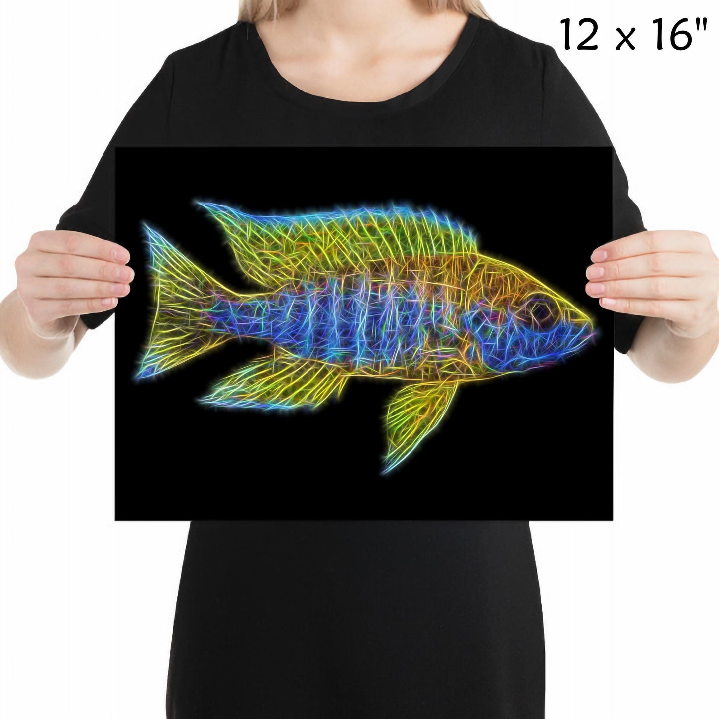 Lemon Jake Peacock Cichlid Fish Print with Stunning Fractal Art Design. Aulonocara