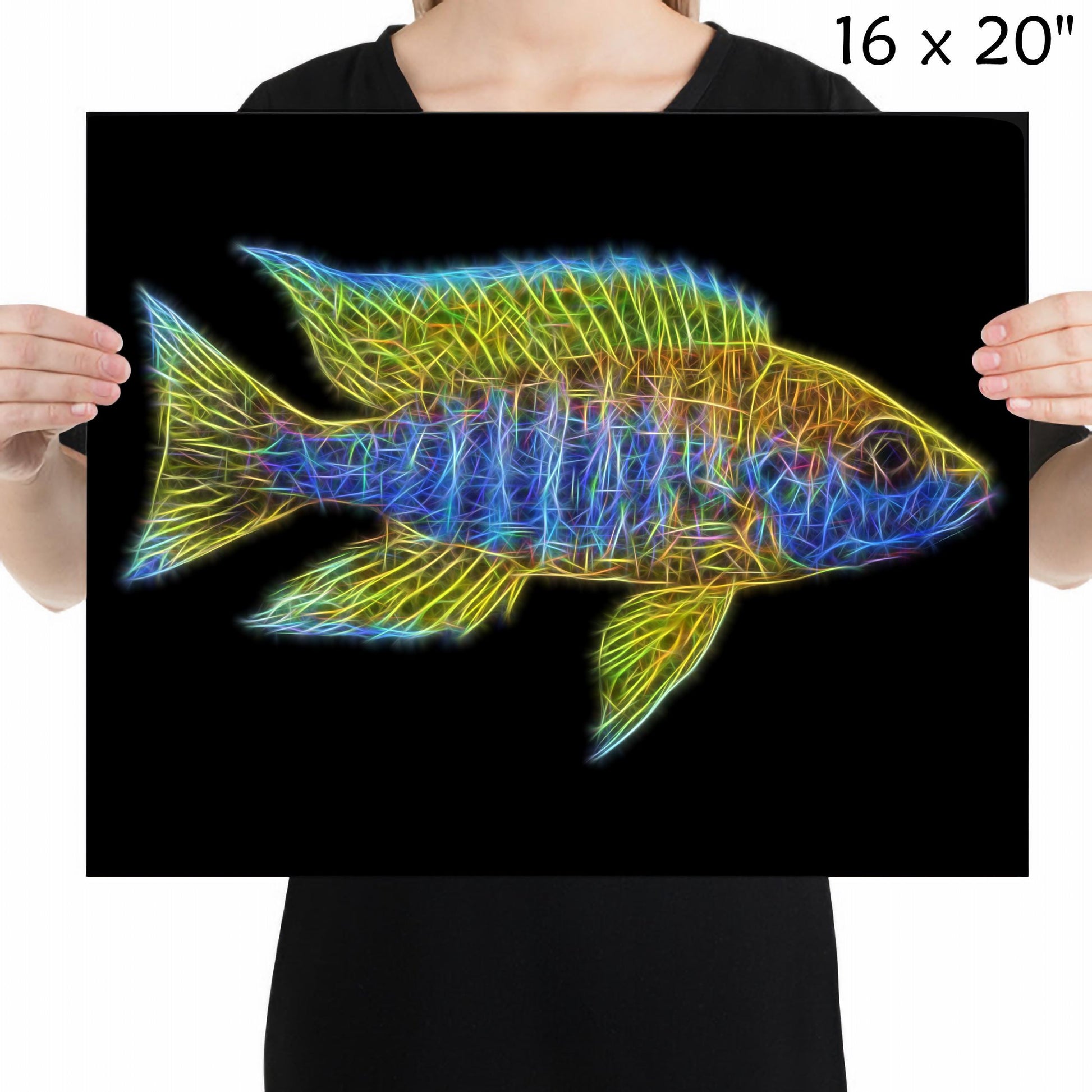 Lemon Jake Peacock Cichlid Fish Print with Stunning Fractal Art Design. Aulonocara