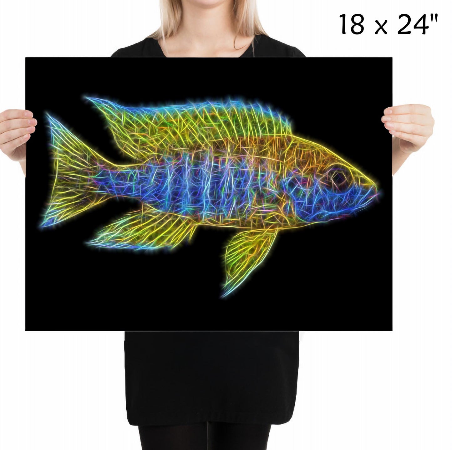 Lemon Jake Peacock Cichlid Fish Print with Stunning Fractal Art Design. Aulonocara