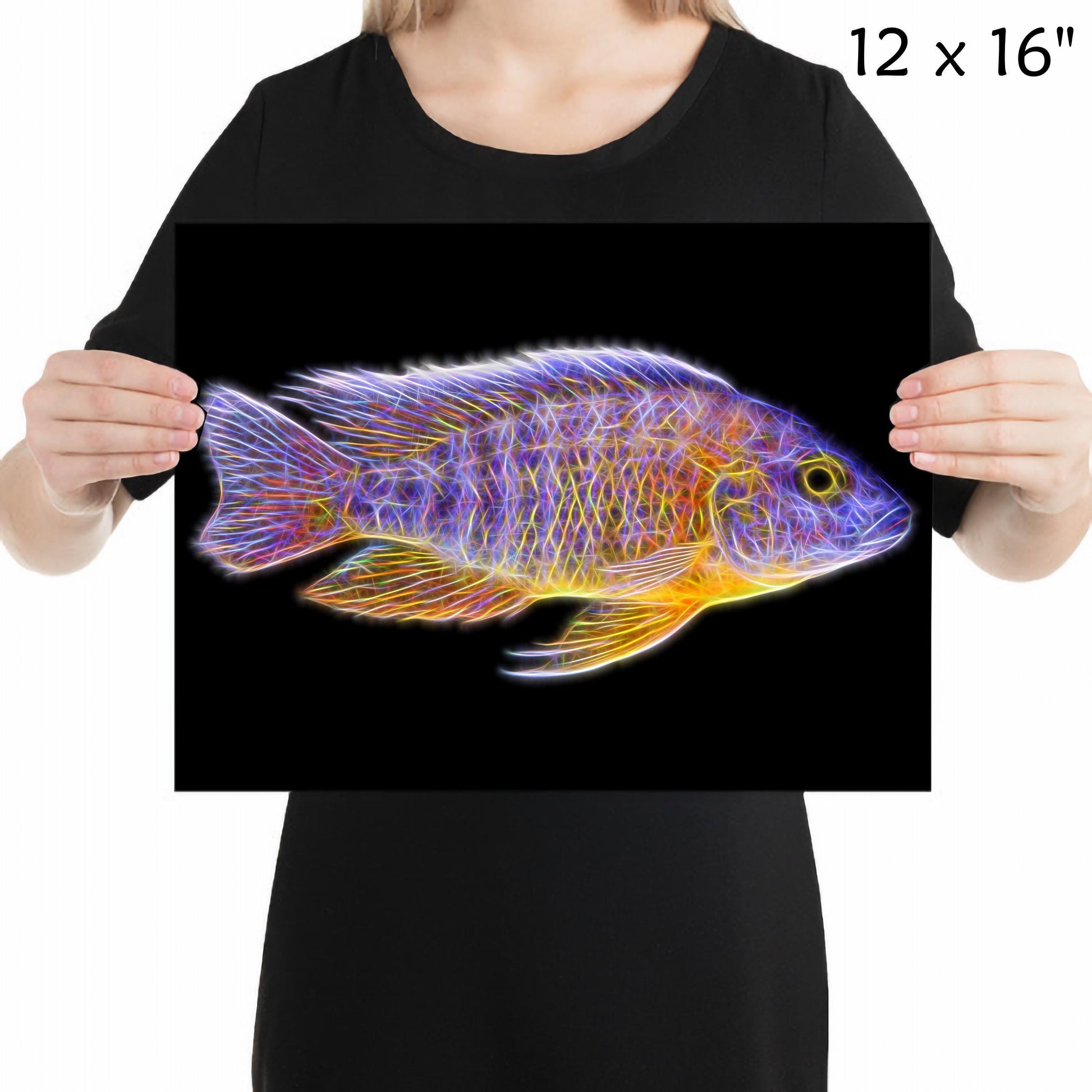 Jacobfreibergi Nkudzi Peacock Cichlid Fish Print with Stunning Fractal Art Design. Aulonocara