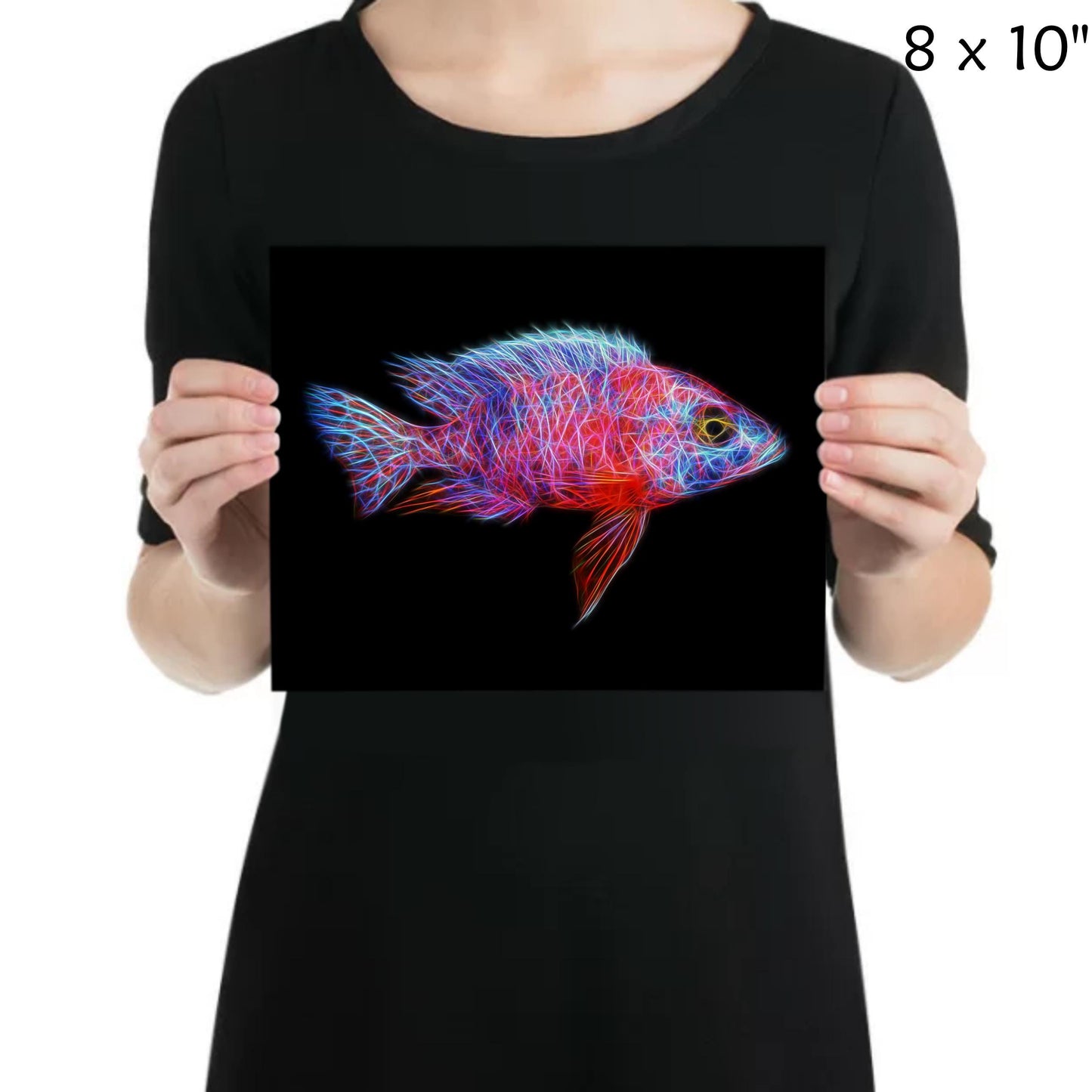 Red OB Peacock Cichlid Fish Print with Stunning Fractal Art Design. Aulonocara