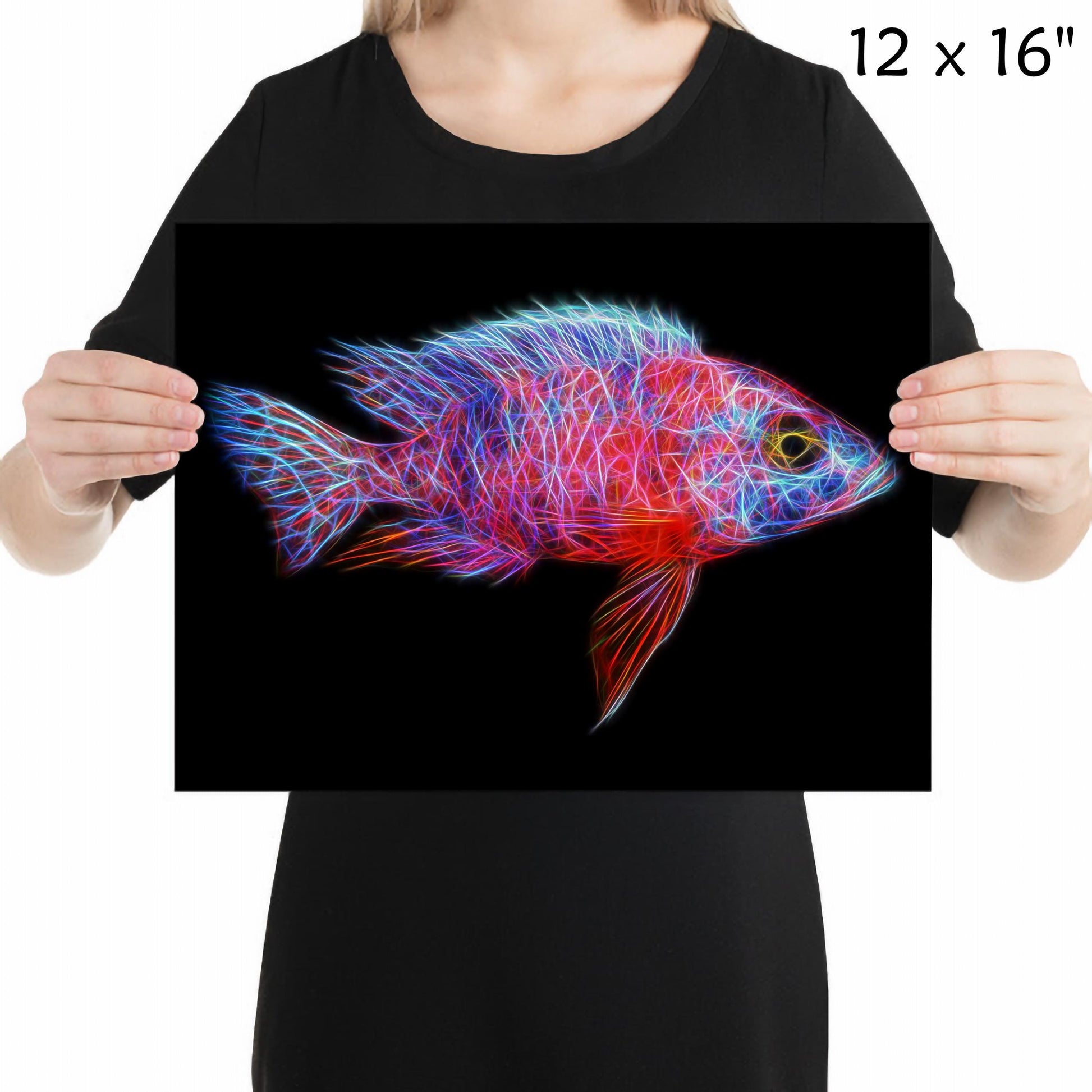 Red OB Peacock Cichlid Fish Print with Stunning Fractal Art Design. Aulonocara
