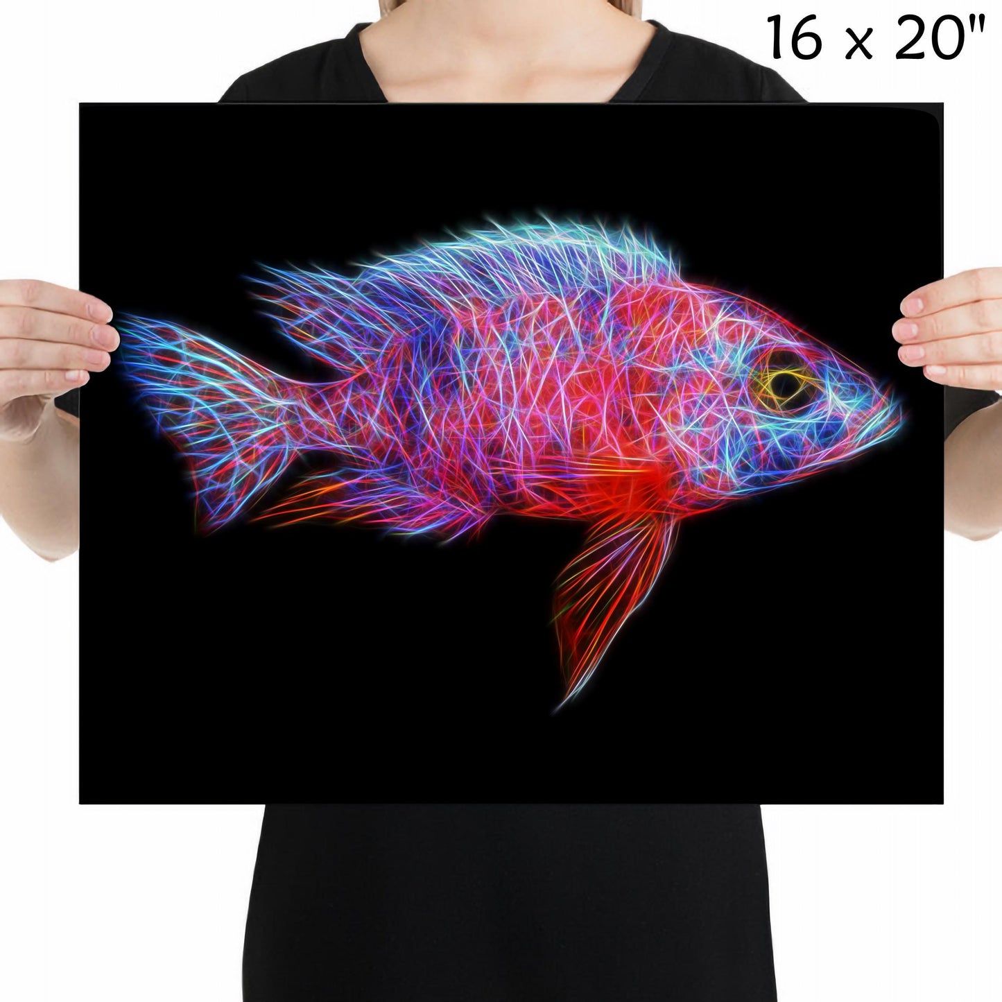 Red OB Peacock Cichlid Fish Print with Stunning Fractal Art Design. Aulonocara
