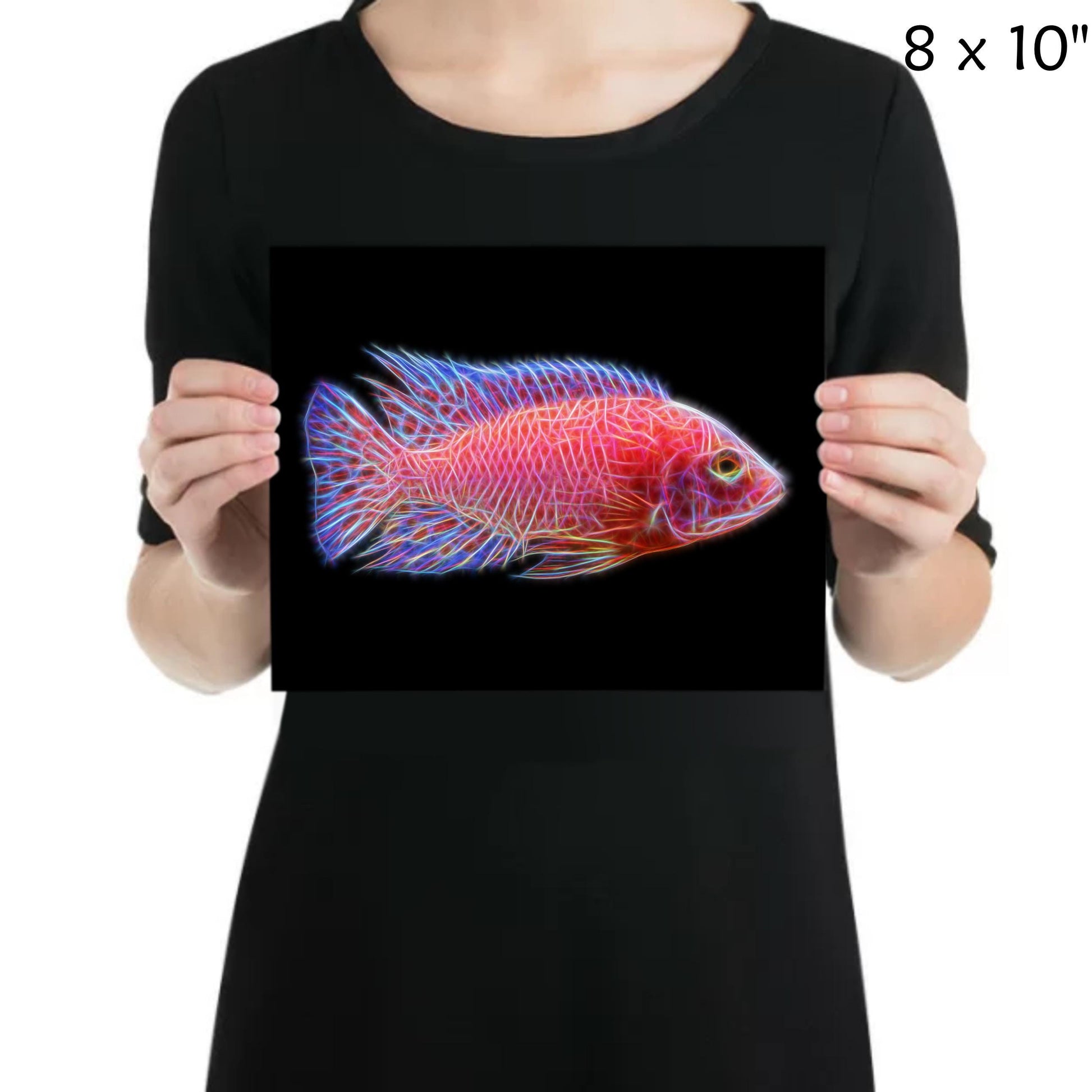 Dragon Blood Peacock Cichlid Fish Print with Stunning Fractal Art Design. Aulonocara
