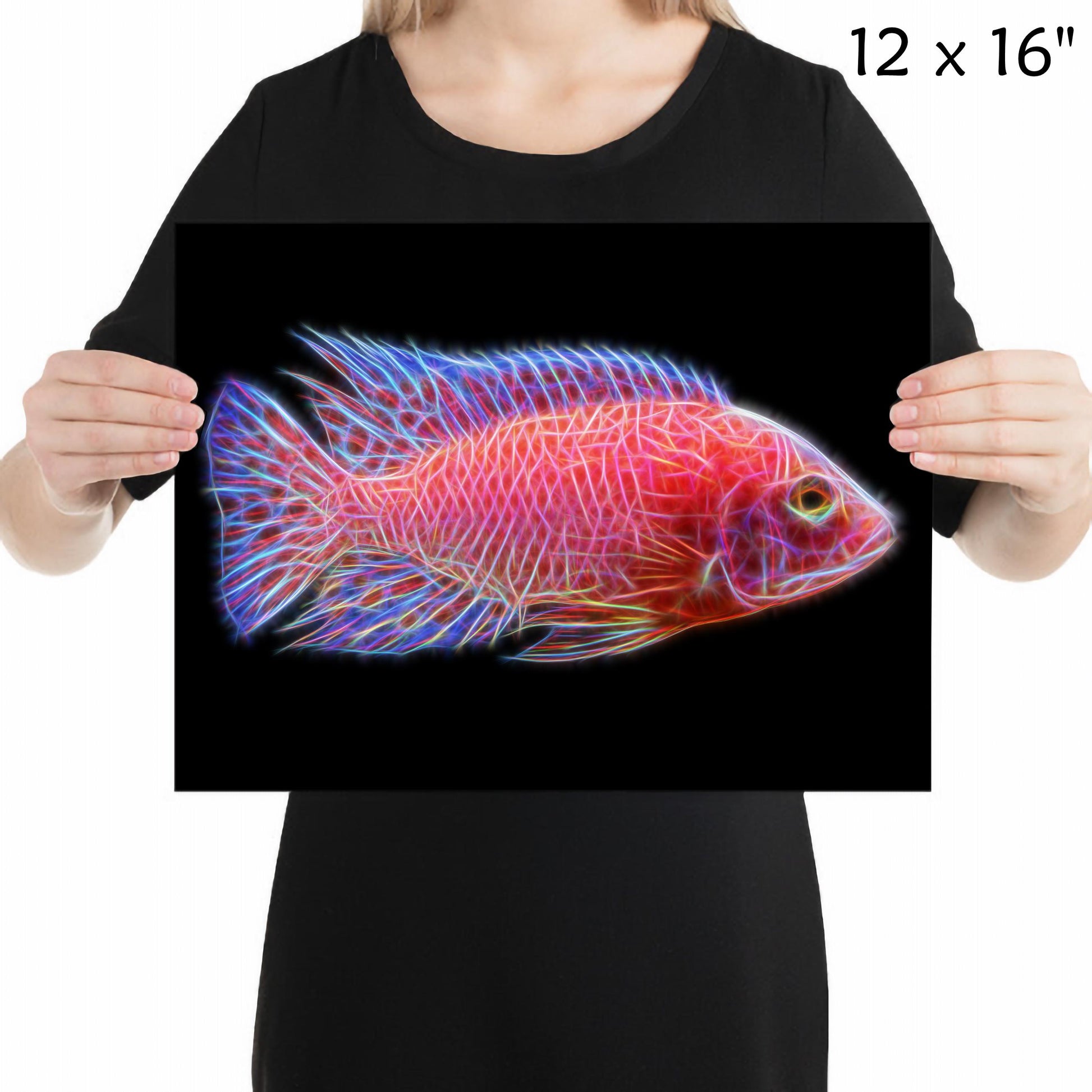 Dragon Blood Peacock Cichlid Fish Print with Stunning Fractal Art Design. Aulonocara