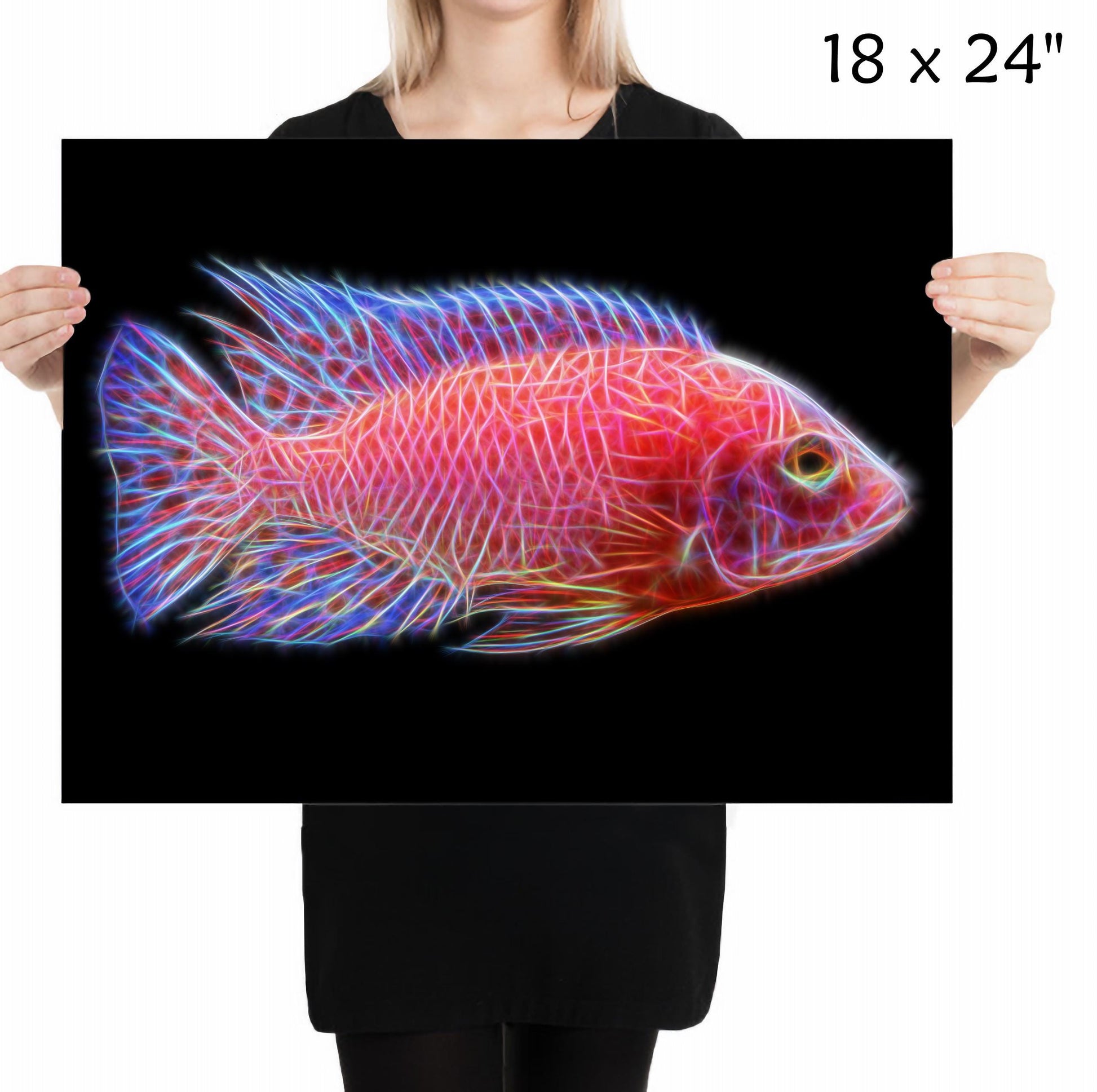 Dragon Blood Peacock Cichlid Fish Print with Stunning Fractal Art Design. Aulonocara