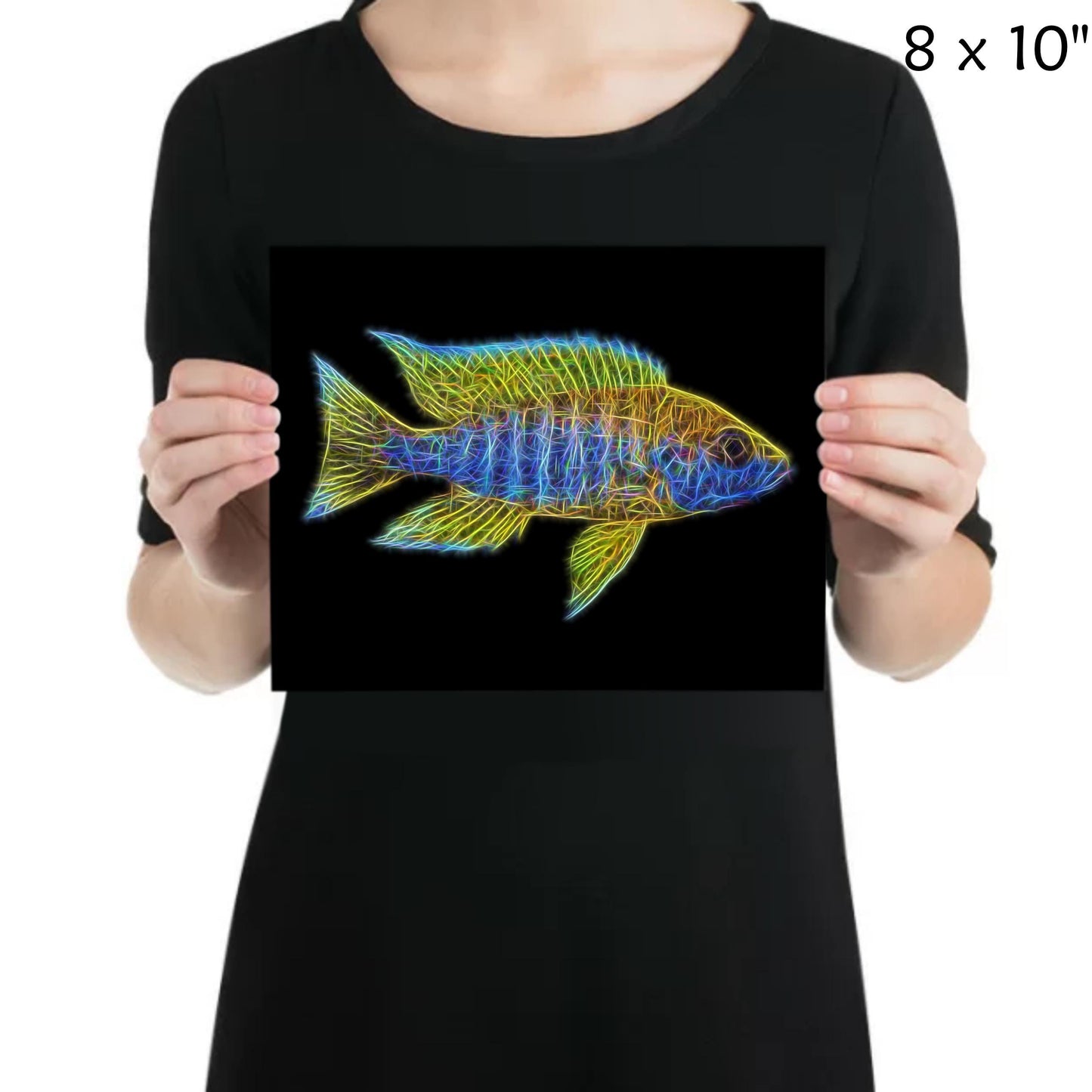Lemon Jake Peacock Cichlid Fish Print with Stunning Fractal Art Design. Aulonocara