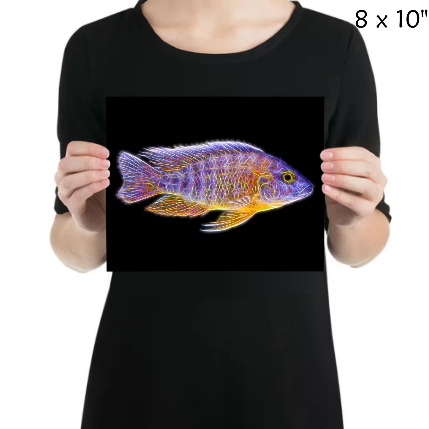 Jacobfreibergi Nkudzi Peacock Cichlid Fish Print with Stunning Fractal Art Design. Aulonocara