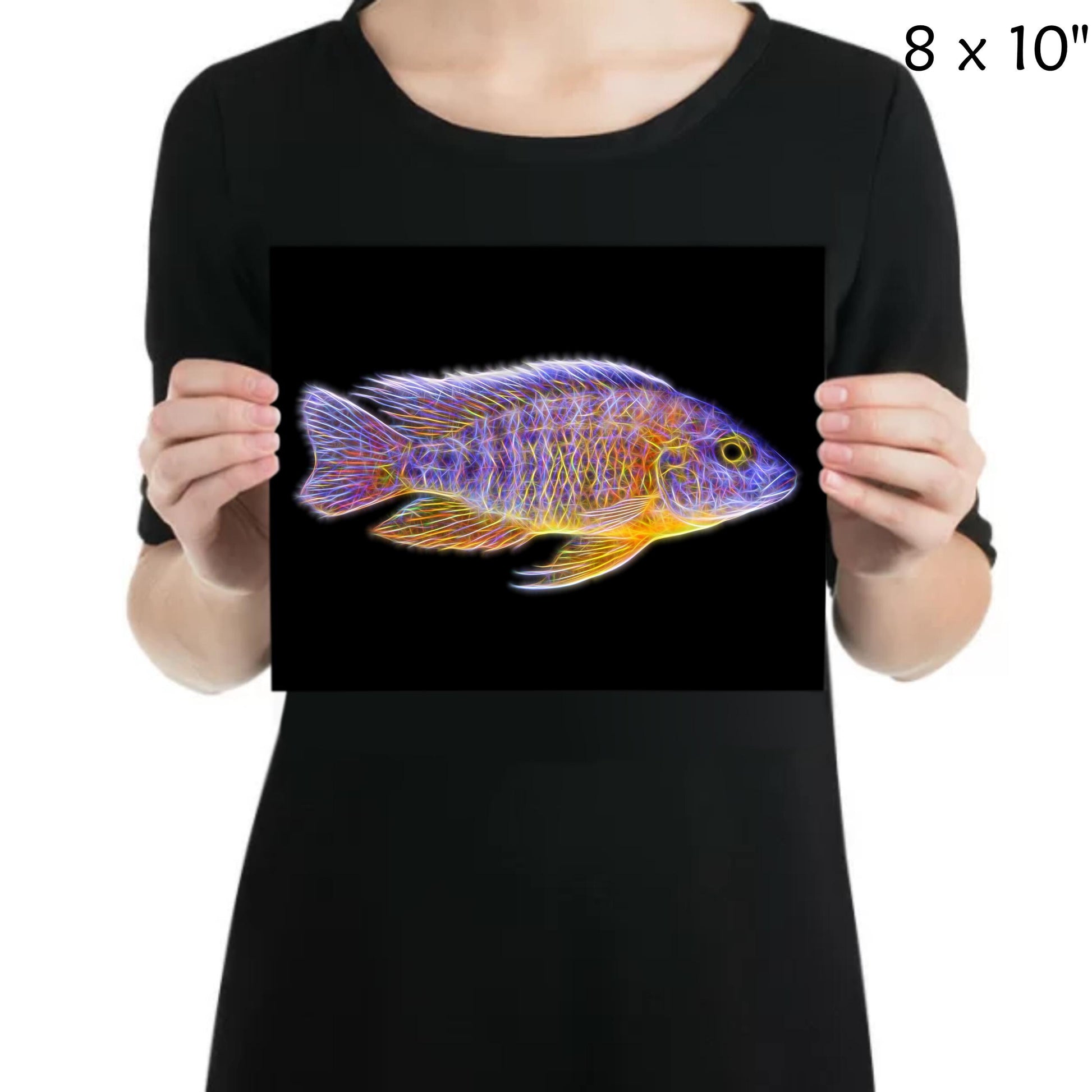 Jacobfreibergi Nkudzi Peacock Cichlid Fish Print with Stunning Fractal Art Design. Aulonocara
