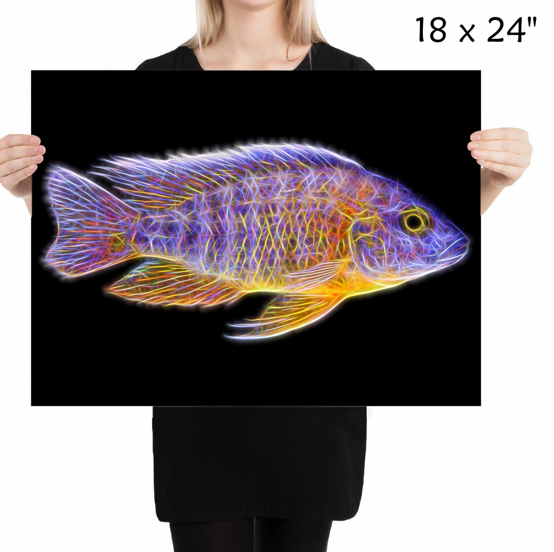 Jacobfreibergi Nkudzi Peacock Cichlid Fish Print with Stunning Fractal Art Design. Aulonocara
