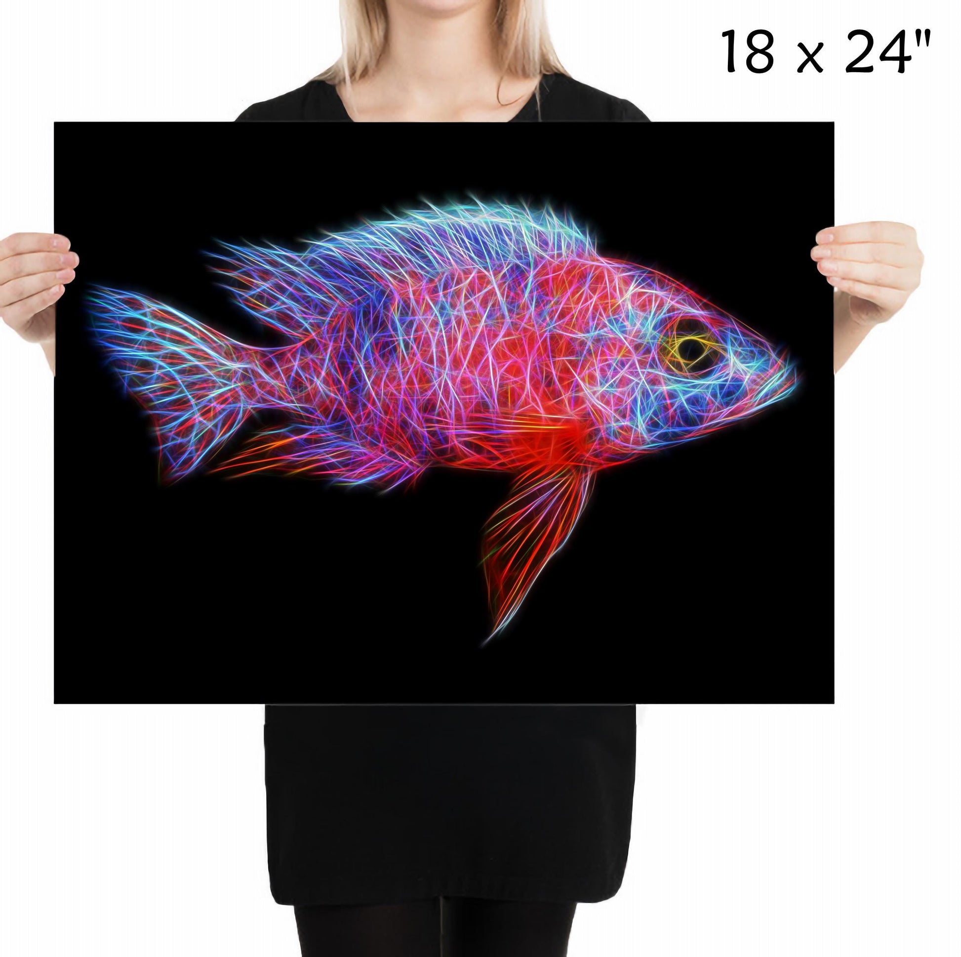 Red OB Peacock Cichlid Fish Print with Stunning Fractal Art Design. Aulonocara