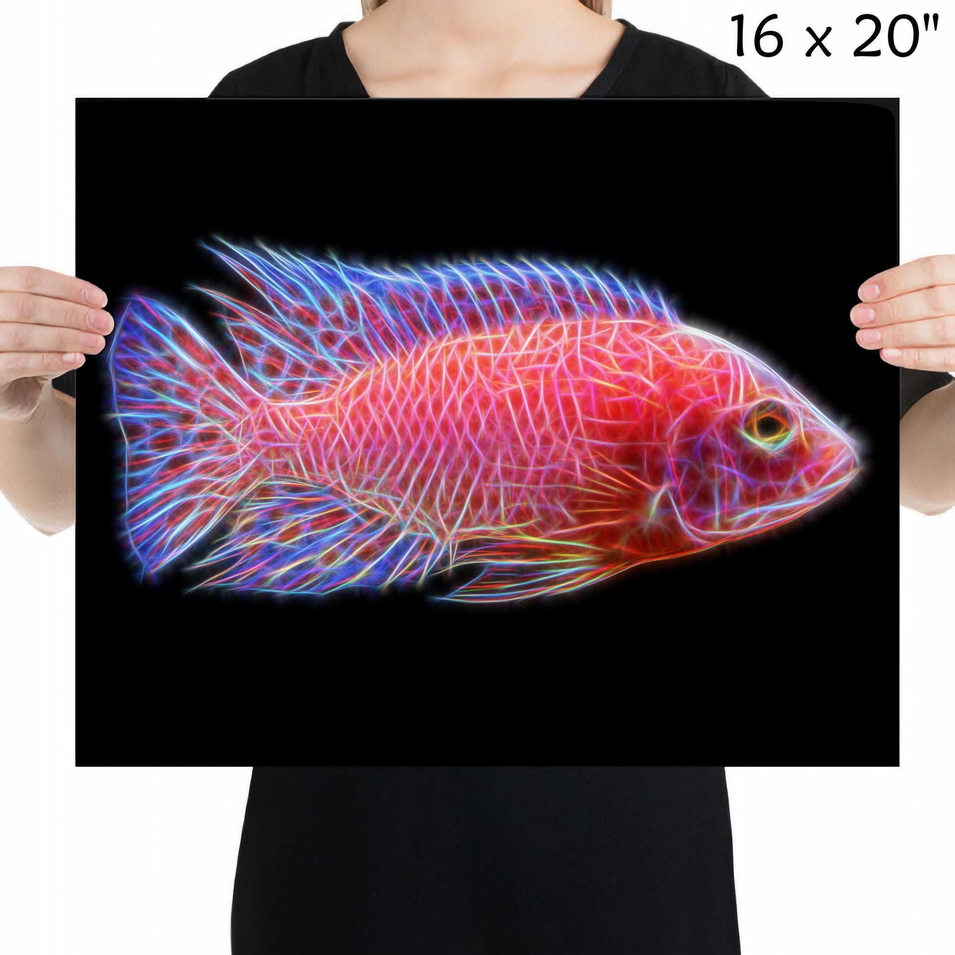 Dragon Blood Peacock Cichlid Fish Print with Stunning Fractal Art Design. Aulonocara