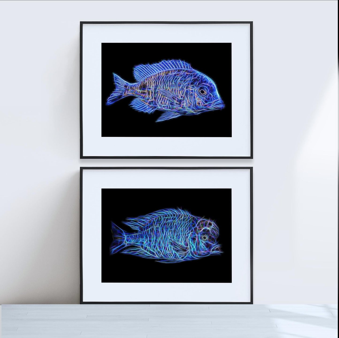 Blue Dolphin Hap Cichlid Fish Print with Stunning Fractal Art Design. Cyrtocara moorii