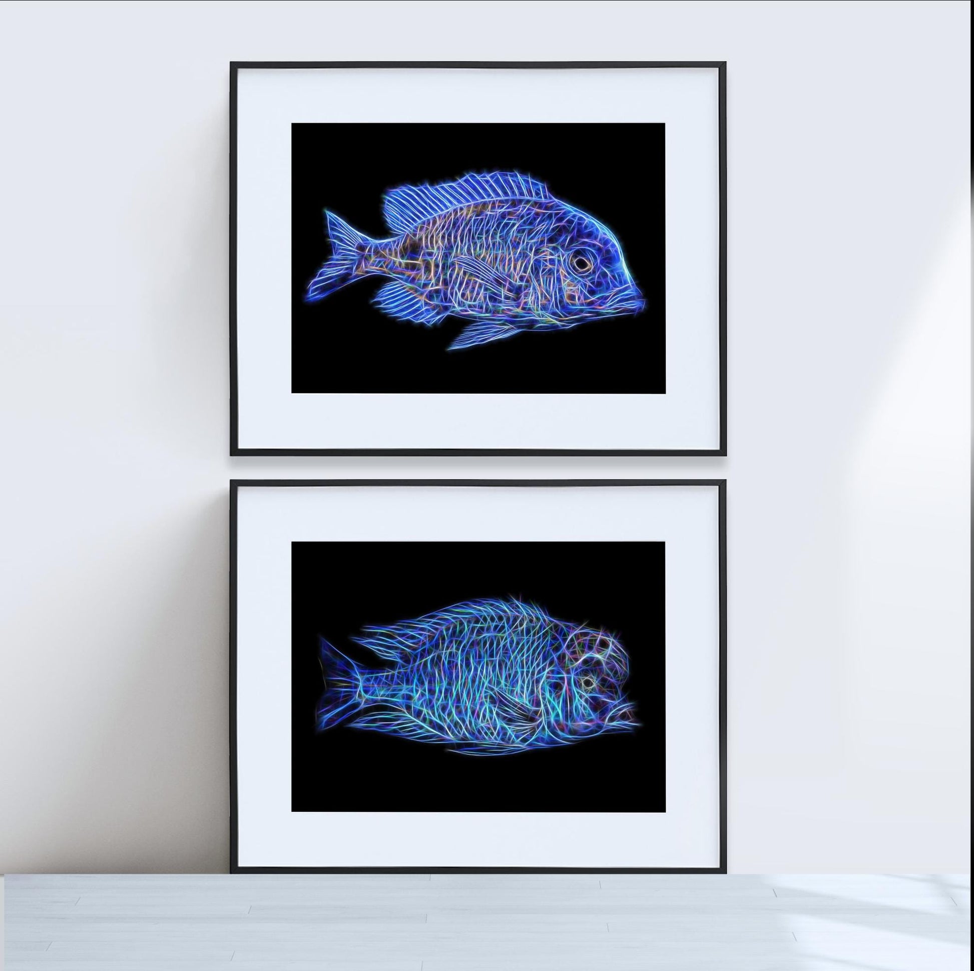 Blue Dolphin Hap Cichlid Fish Print with Stunning Fractal Art Design. Cyrtocara moorii