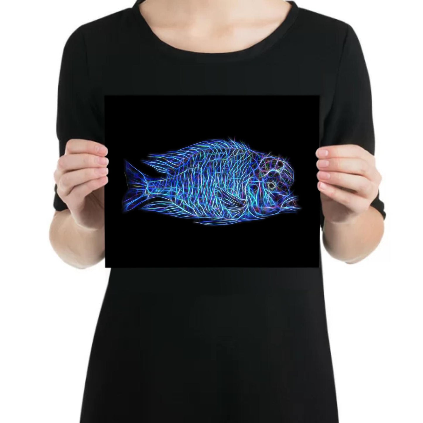 Blue Dolphin Hap Cichlid Fish Print with Stunning Fractal Art Design. Cyrtocara moorii