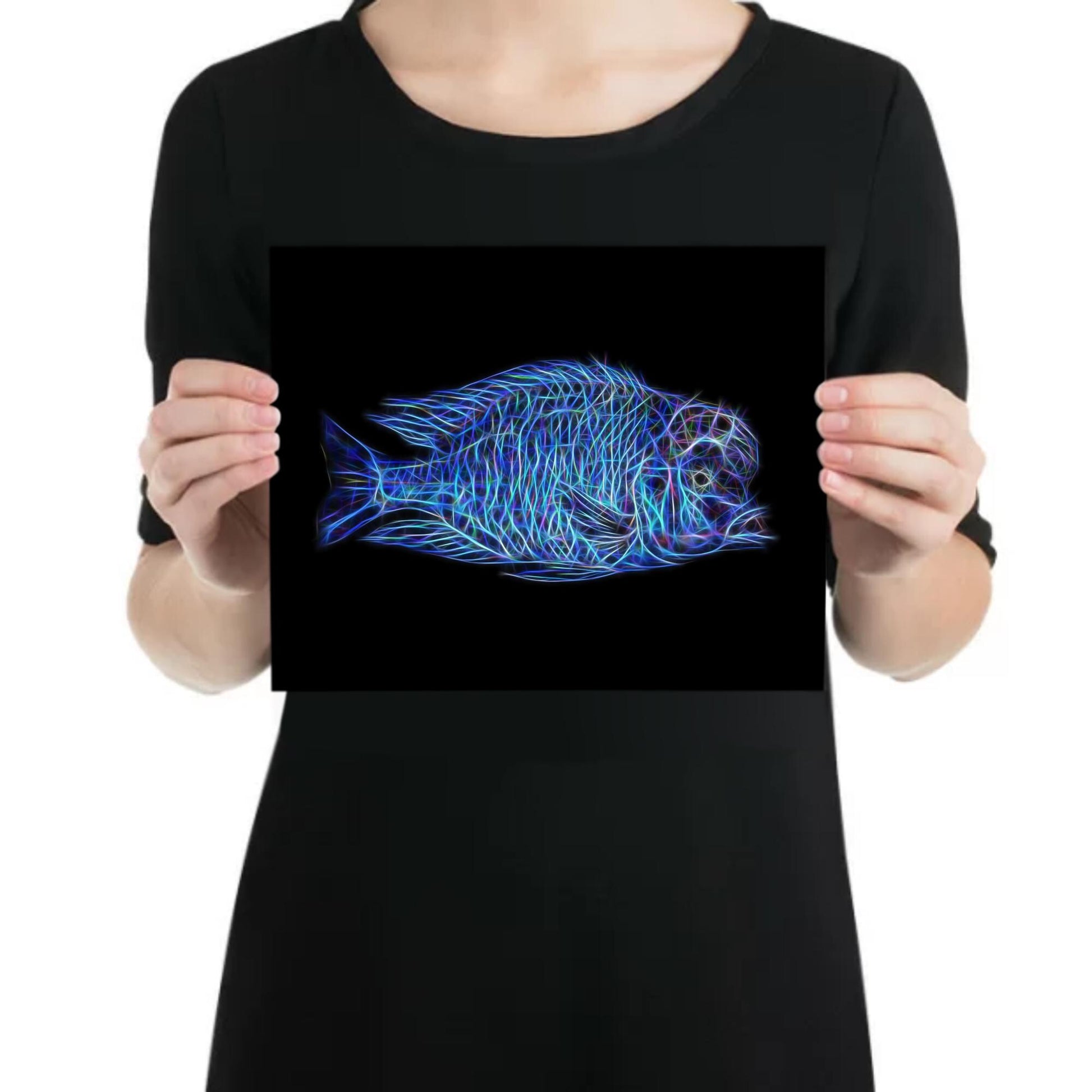 Blue Dolphin Hap Cichlid Fish Print with Stunning Fractal Art Design. Cyrtocara moorii