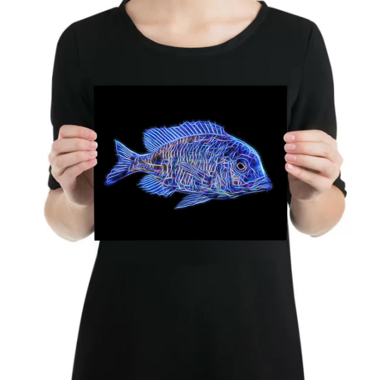 Blue Dolphin Hap Cichlid Fish Print with Stunning Fractal Art Design. Cyrtocara moorii