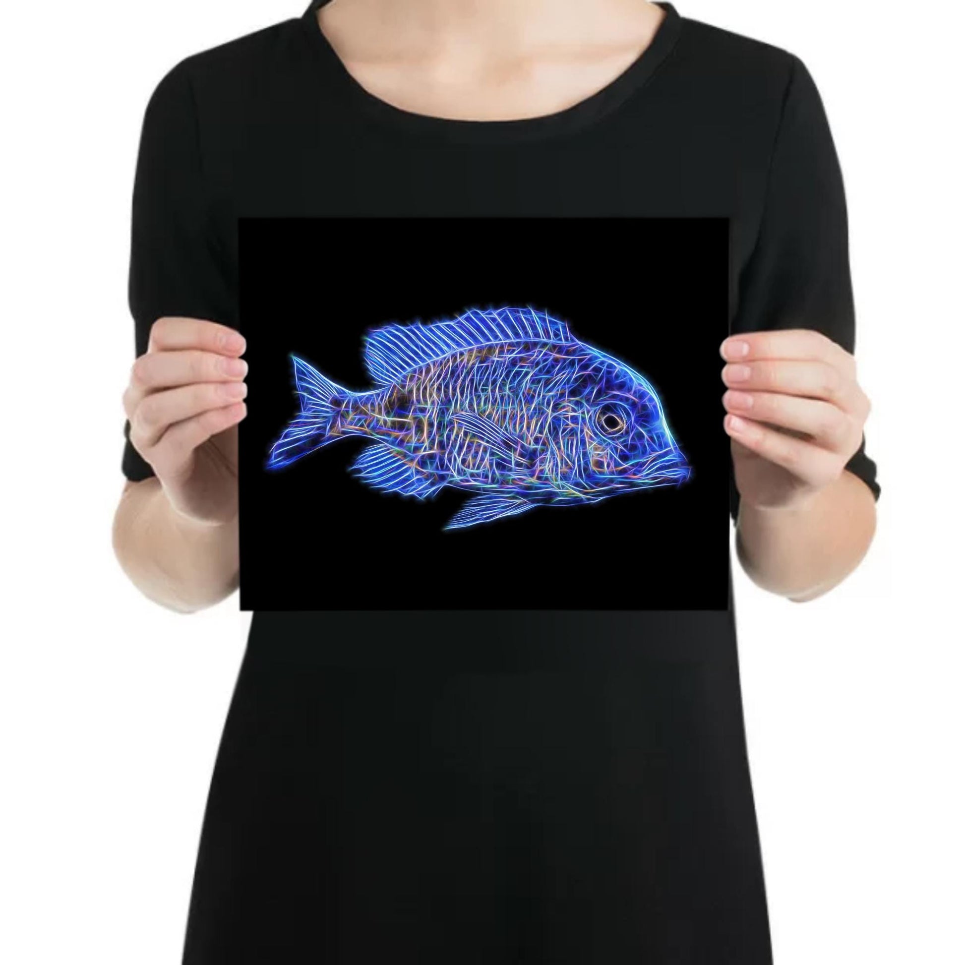 Blue Dolphin Hap Cichlid Fish Print with Stunning Fractal Art Design. Cyrtocara moorii