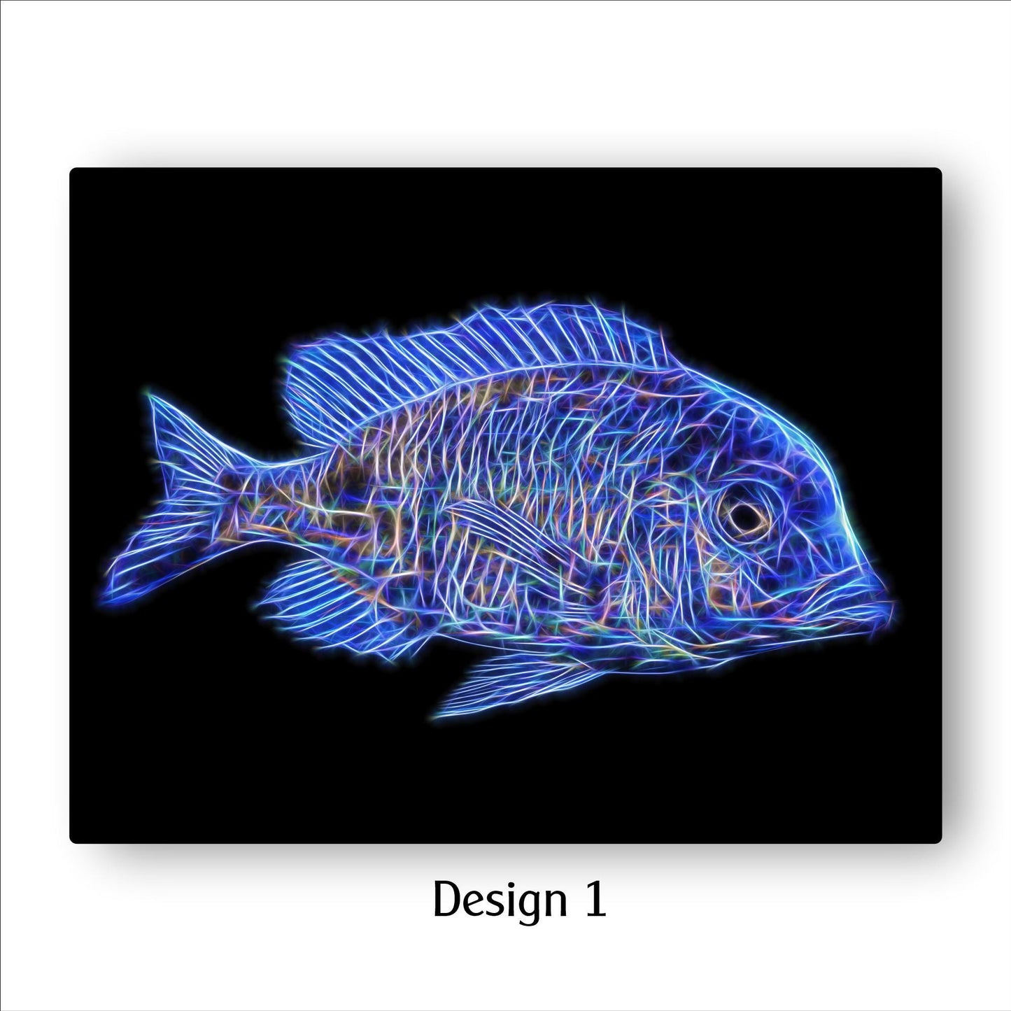Blue Dolphin Hap Cichlid Fish Print with Stunning Fractal Art Design. Cyrtocara moorii