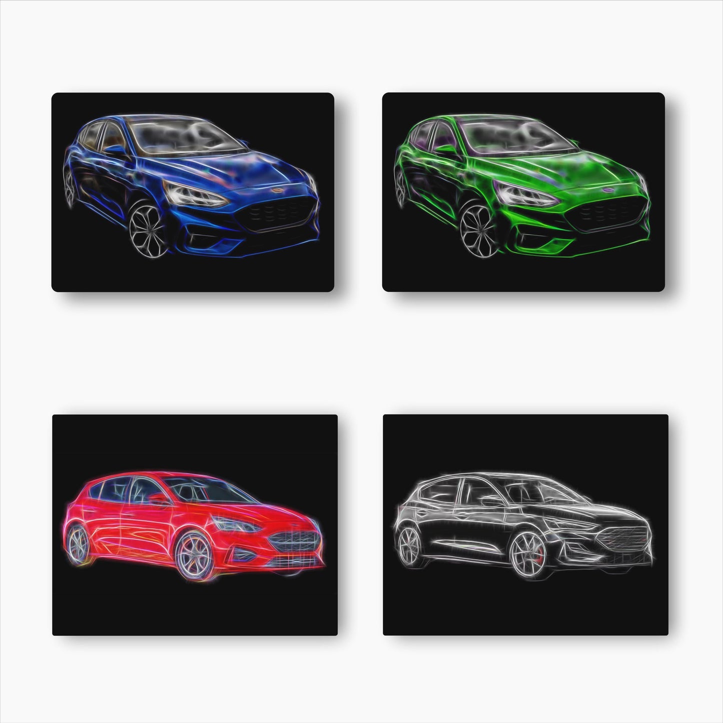 Ford Focus ST (2019-) Aluminium Metal Wall Plaque with Stunning Fractal Art Design.