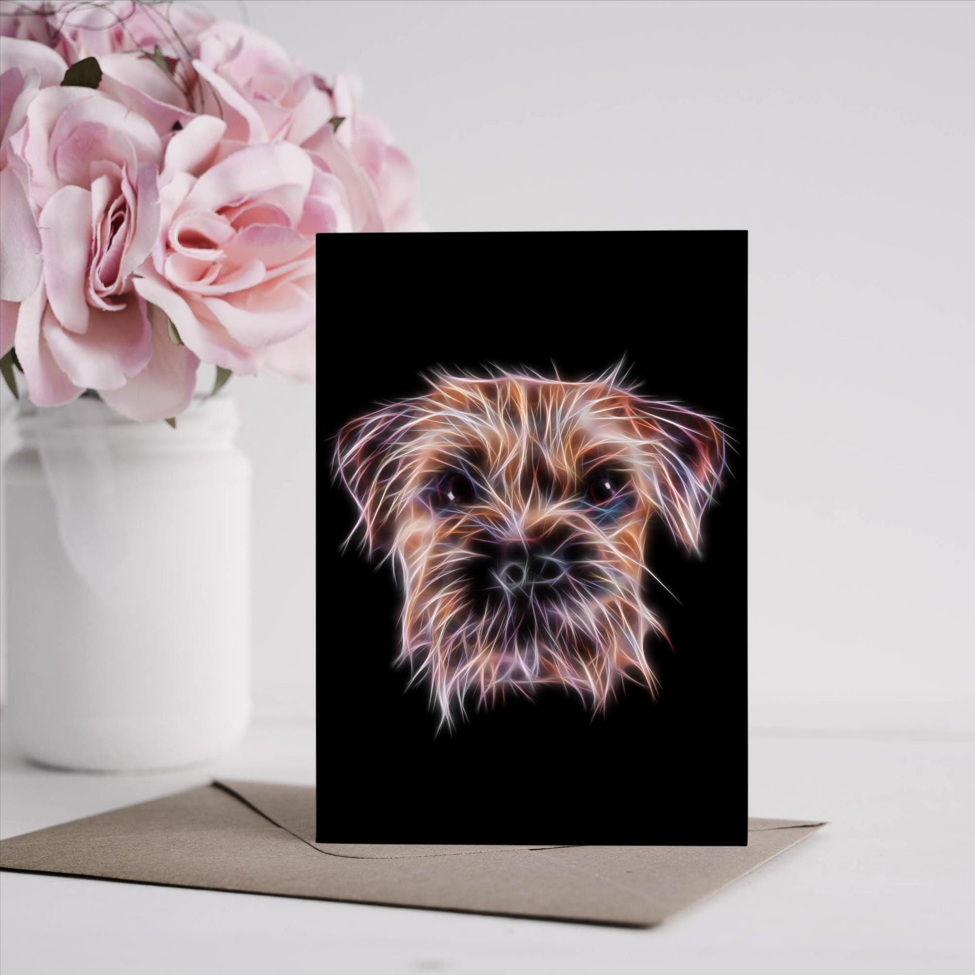 Border Terrier Greeting Card with Stunning Fractal Art Design. Blank Inside for Birthdays or any other Occasion
