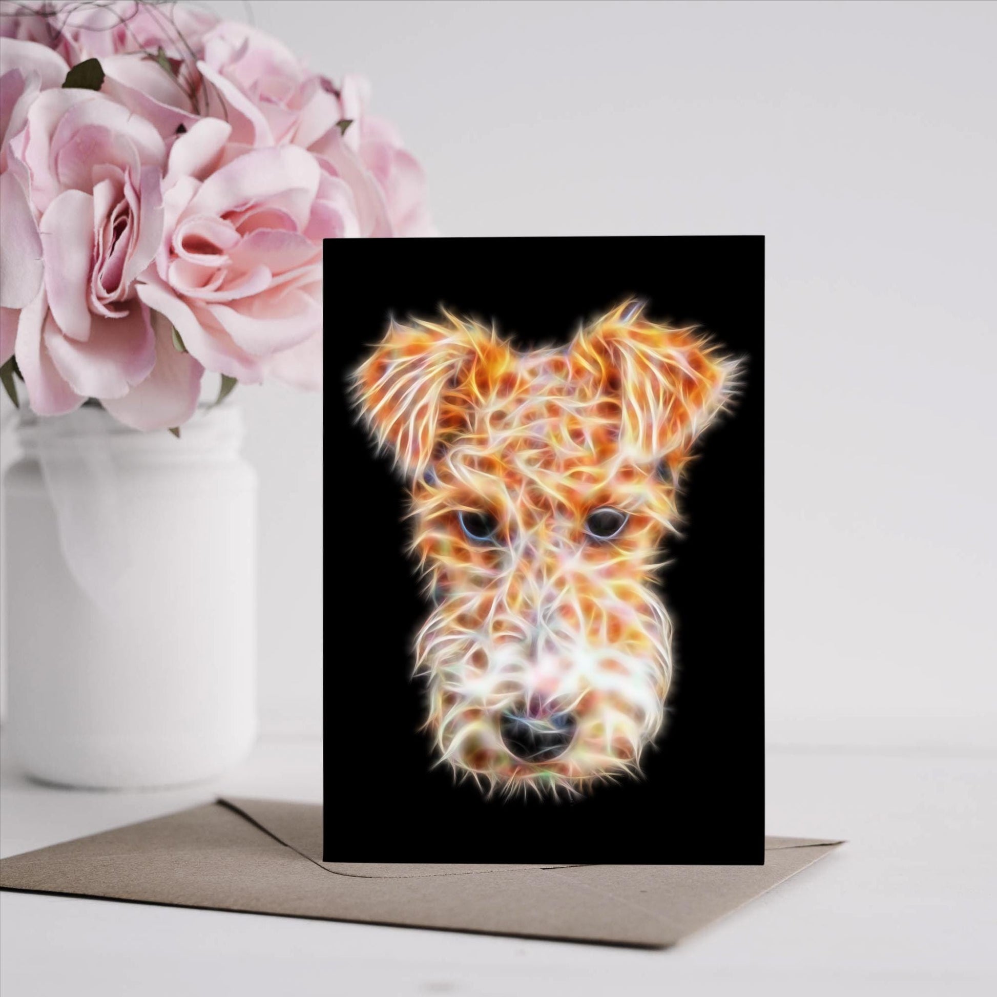 Fox Terrier Greeting Card with Stunning Fractal Art Design. Blank Inside for Birthdays or any other Occasion