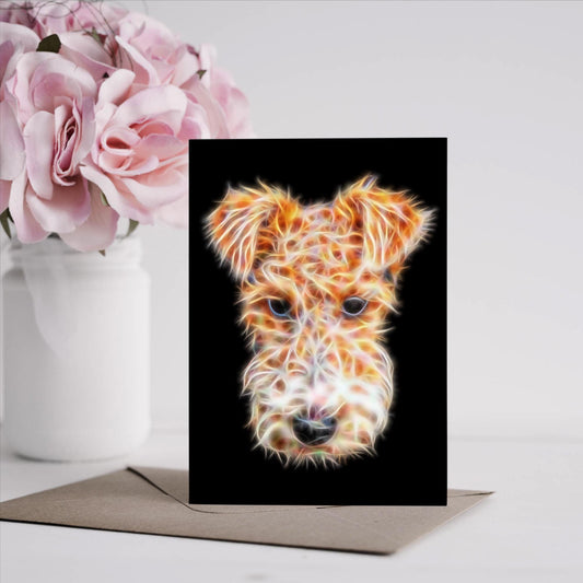 Fox Terrier Greeting Card with Stunning Fractal Art Design. Blank Inside for Birthdays or any other Occasion