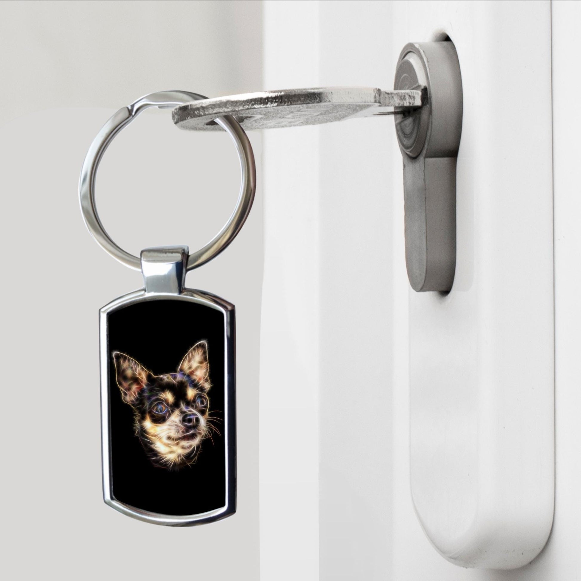 Chihuahua Keychain with Stunning Fractal Art Design. A Perfect Gift for Dog Lover.