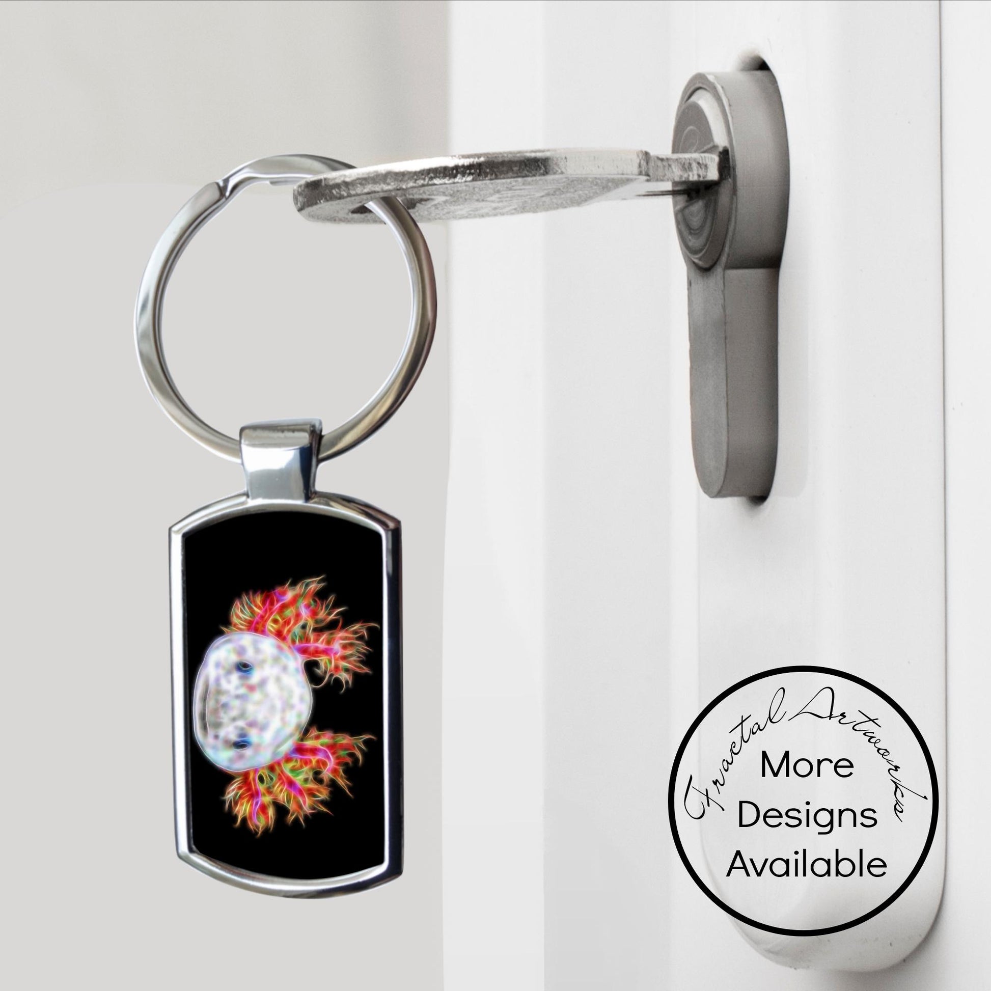 Axolotl Keychain with Stunning Fractal Art Design.