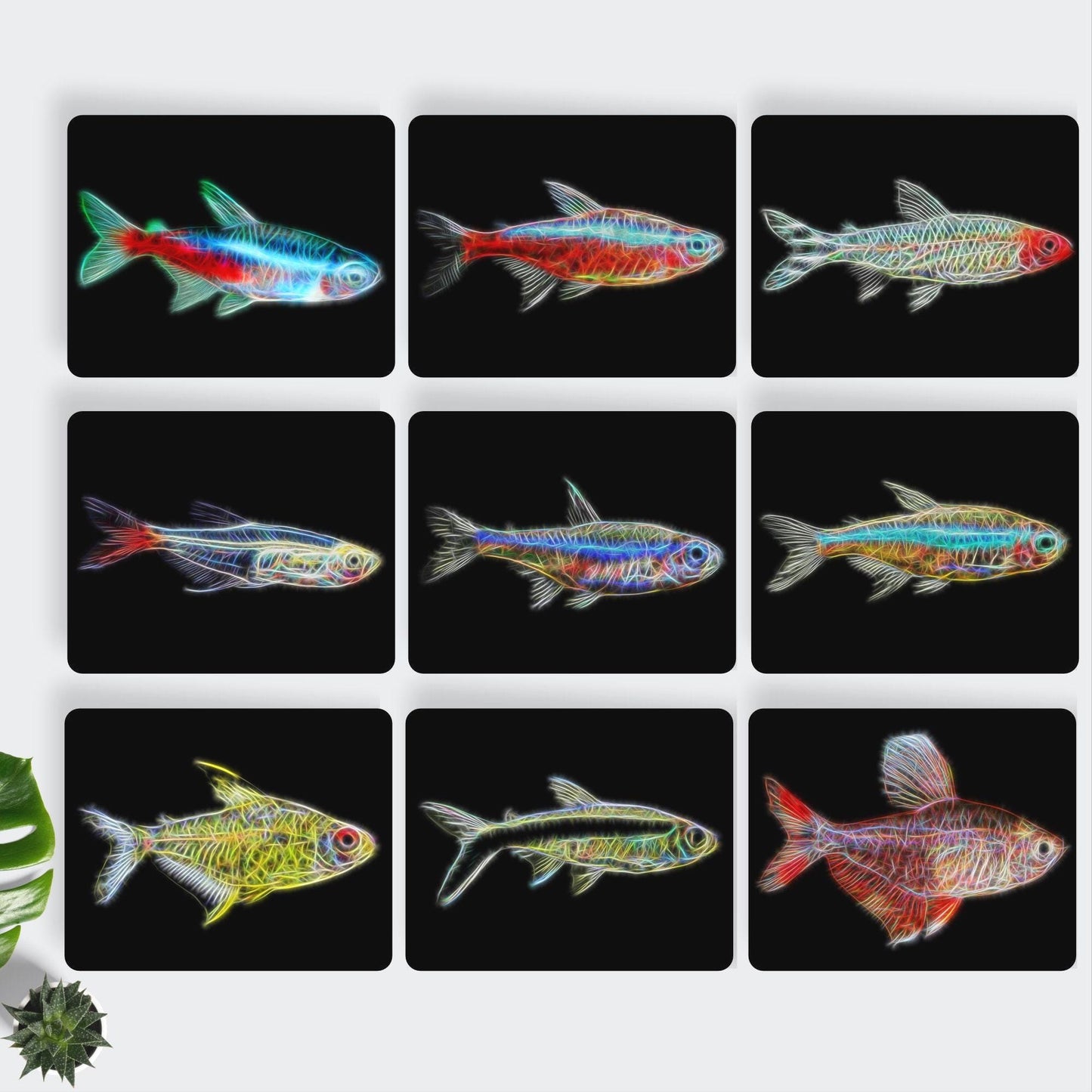 Tetra Fish Metal Wall Plaque with Stunning Fractal Art Design.