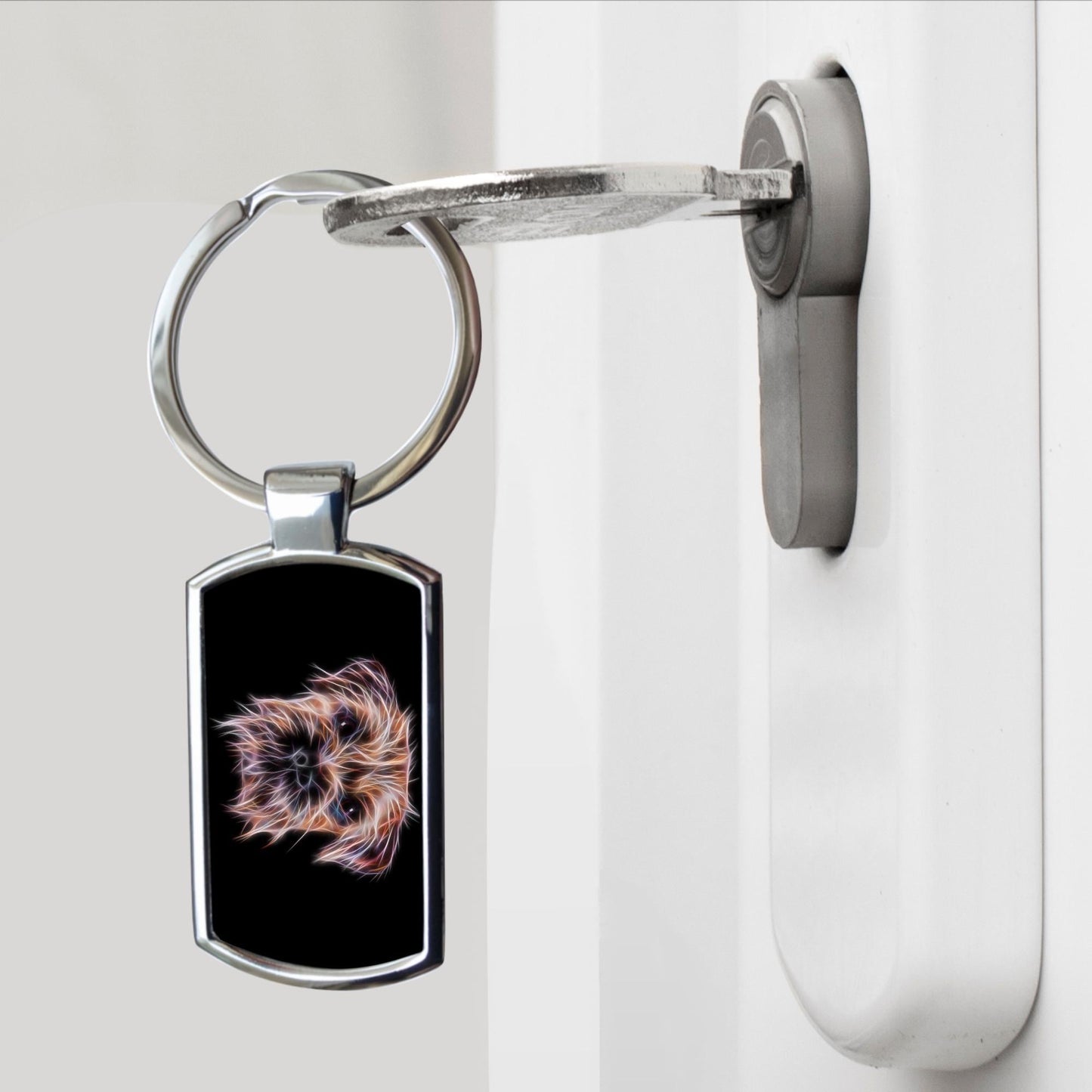 Border Terrier Keychain with Stunning Fractal Art Design. A Perfect Gift for Dog Lover.