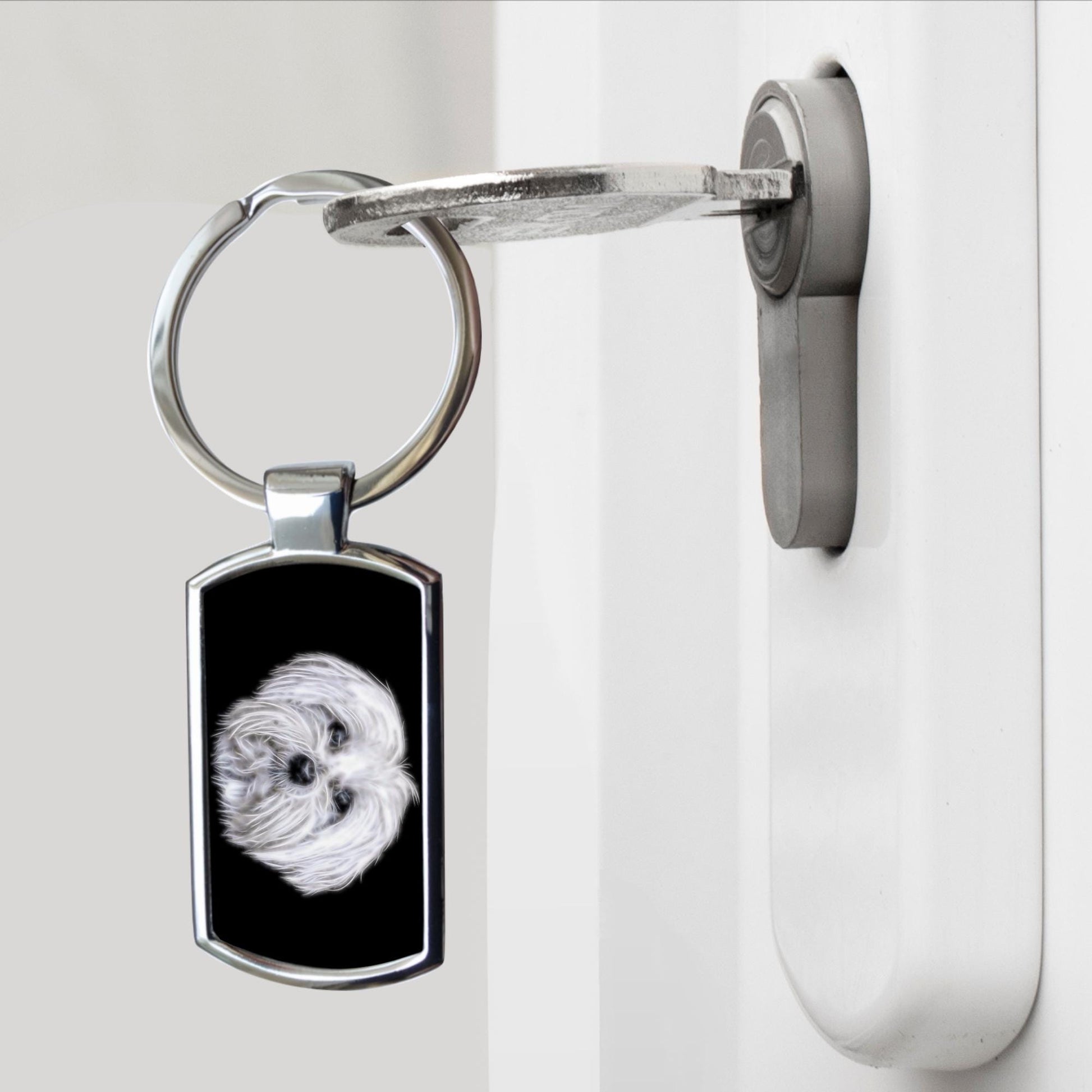 Maltese Dog Keychain with Stunning Fractal Art Design