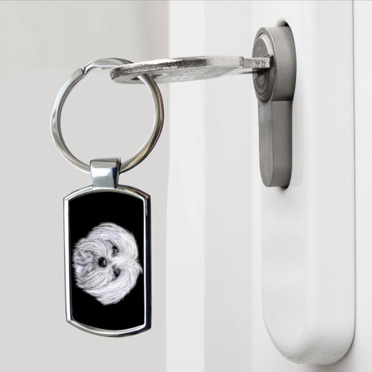 Maltese Dog Keychain with Stunning Fractal Art Design