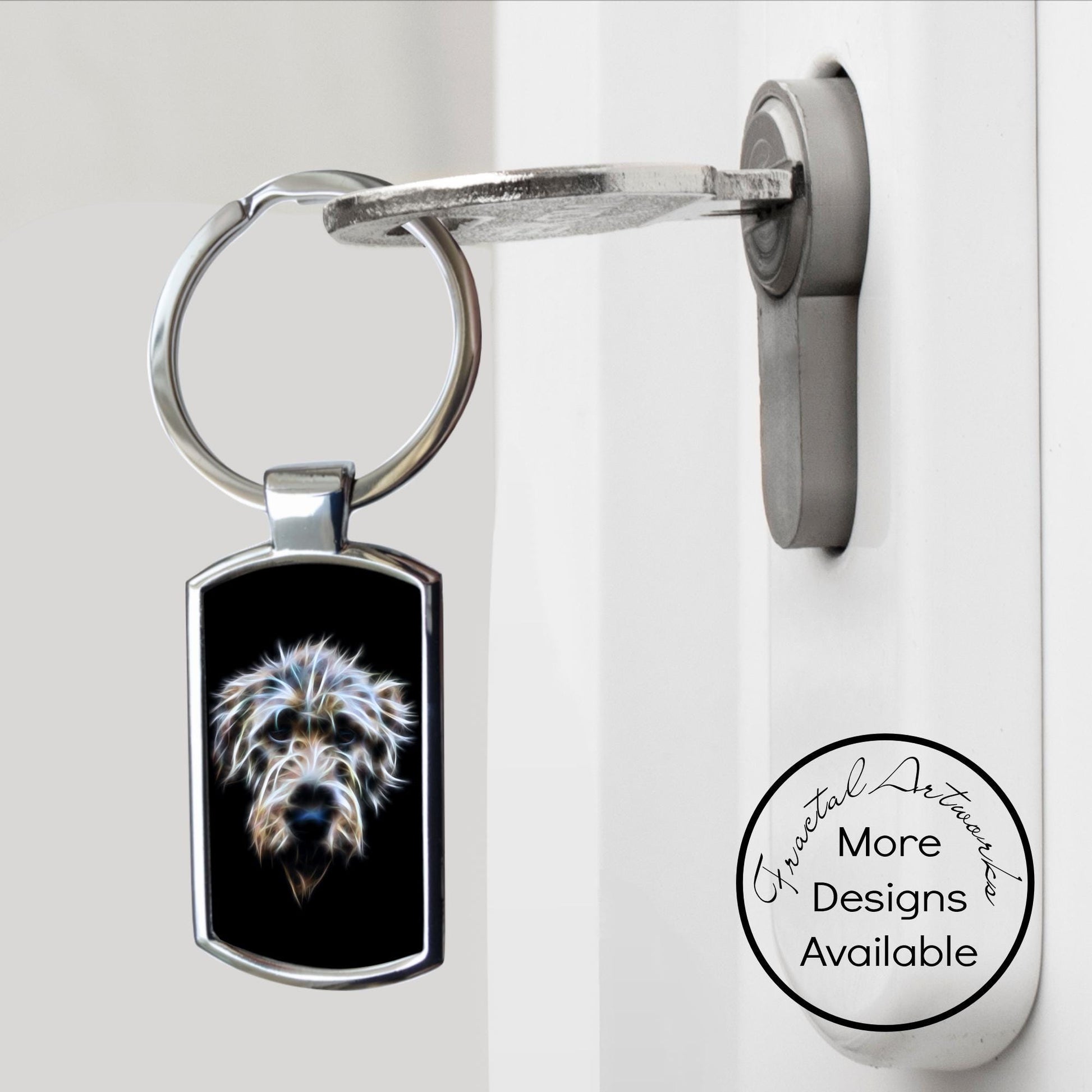 Irish Wolfhound Dog Keychain with Stunning Fractal Art Design