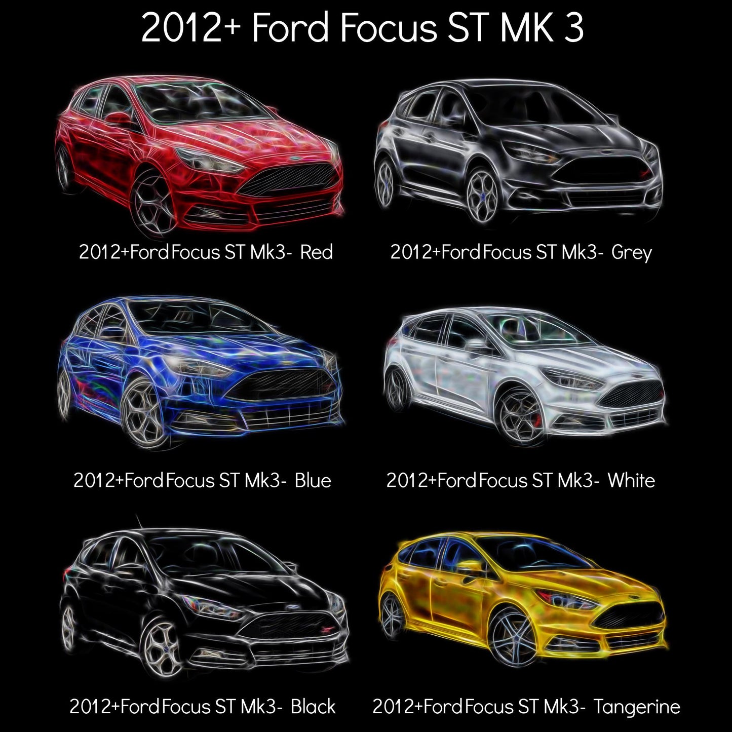 Ford Focus ST Car Metal Keychain with Stunning Fractal Art Design. More Colours Available.