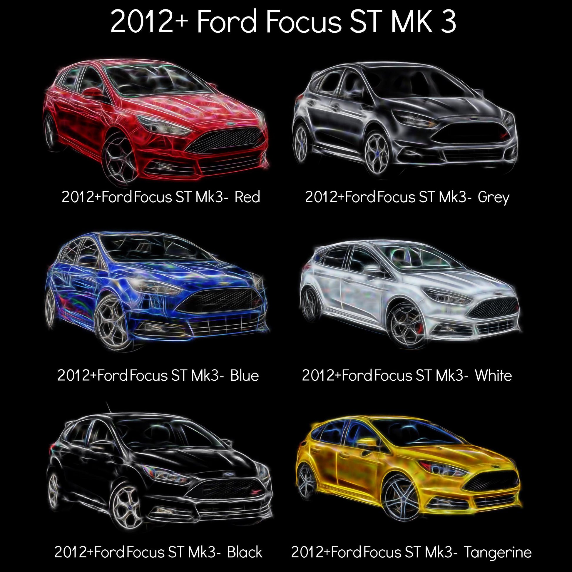 Ford Focus ST Car Metal Keychain with Stunning Fractal Art Design. More Colours Available.