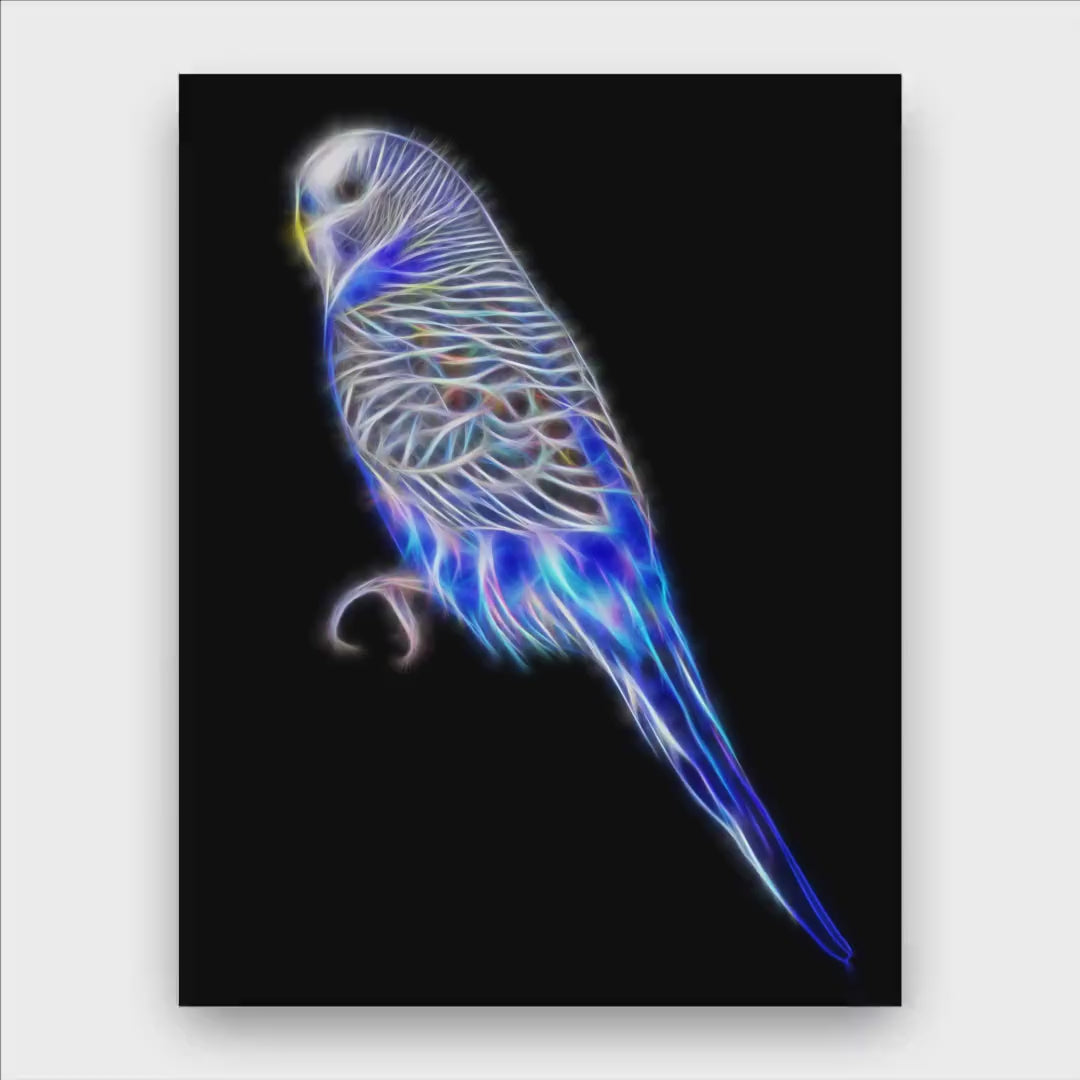 Blue Budgie Greeting Card with Stunning Fractal Art Design. Blank Inside for Birthdays or any other Occasion