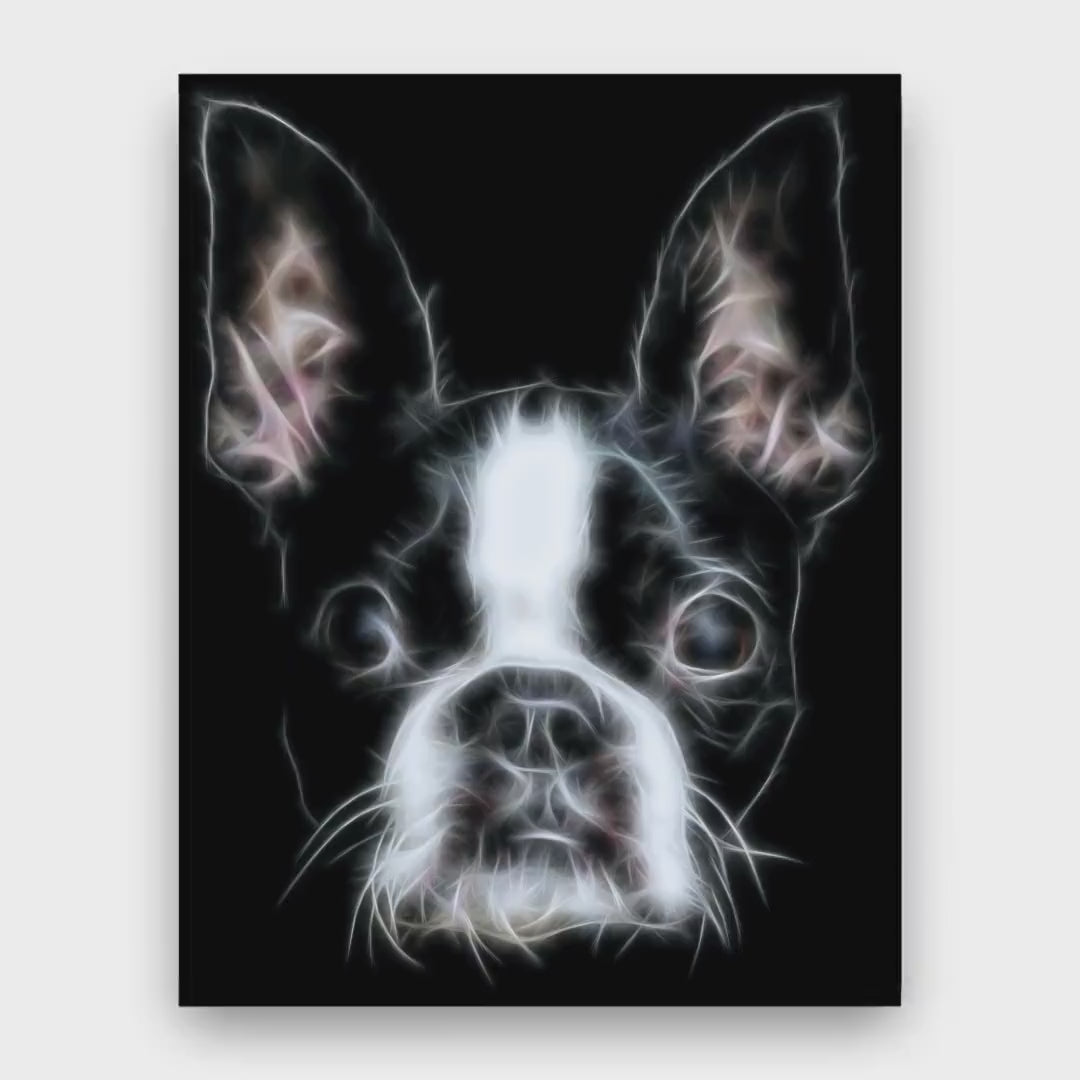 Boston Terrier Greeting Card with Stunning Fractal Art Design. Blank Inside for Birthdays or any other Occasion