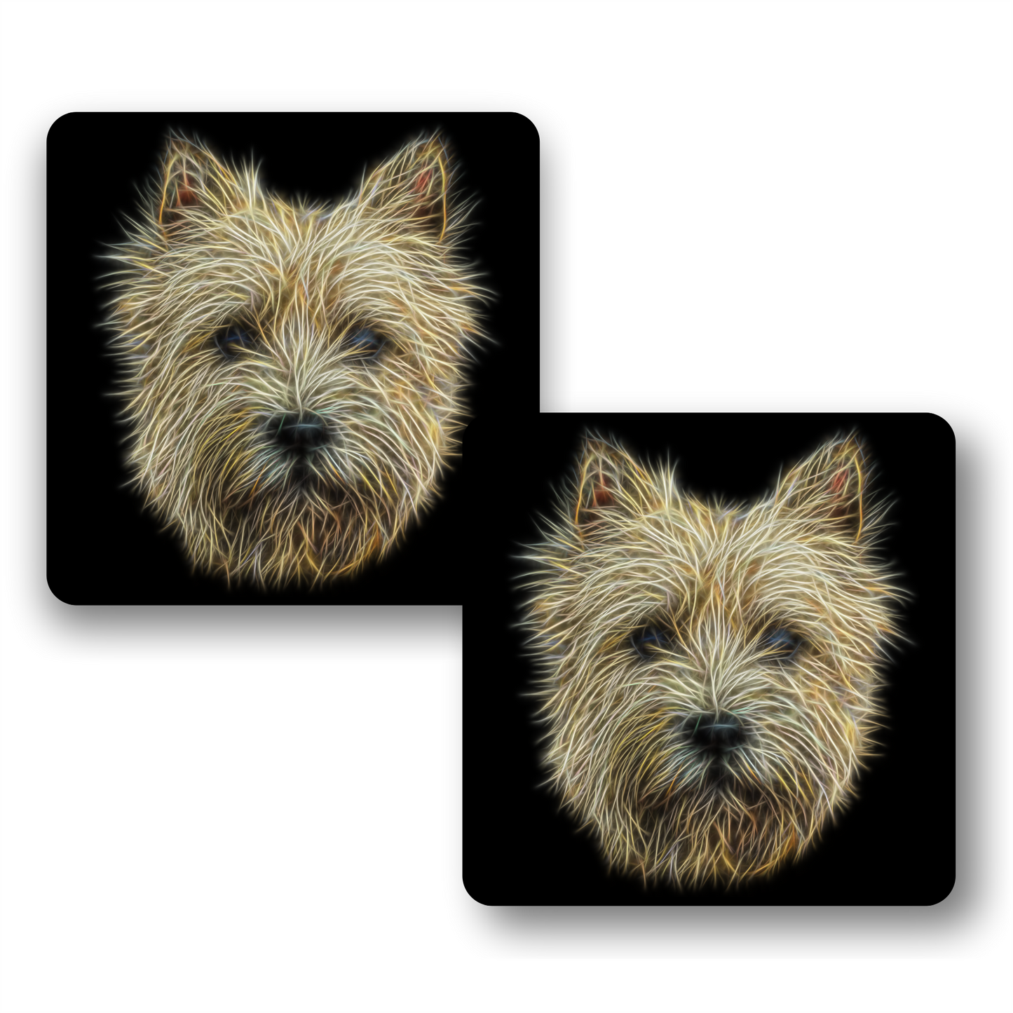 Cream Cairn Terrier Coasters, Set of 2, with Stunning Fractal Art Design.