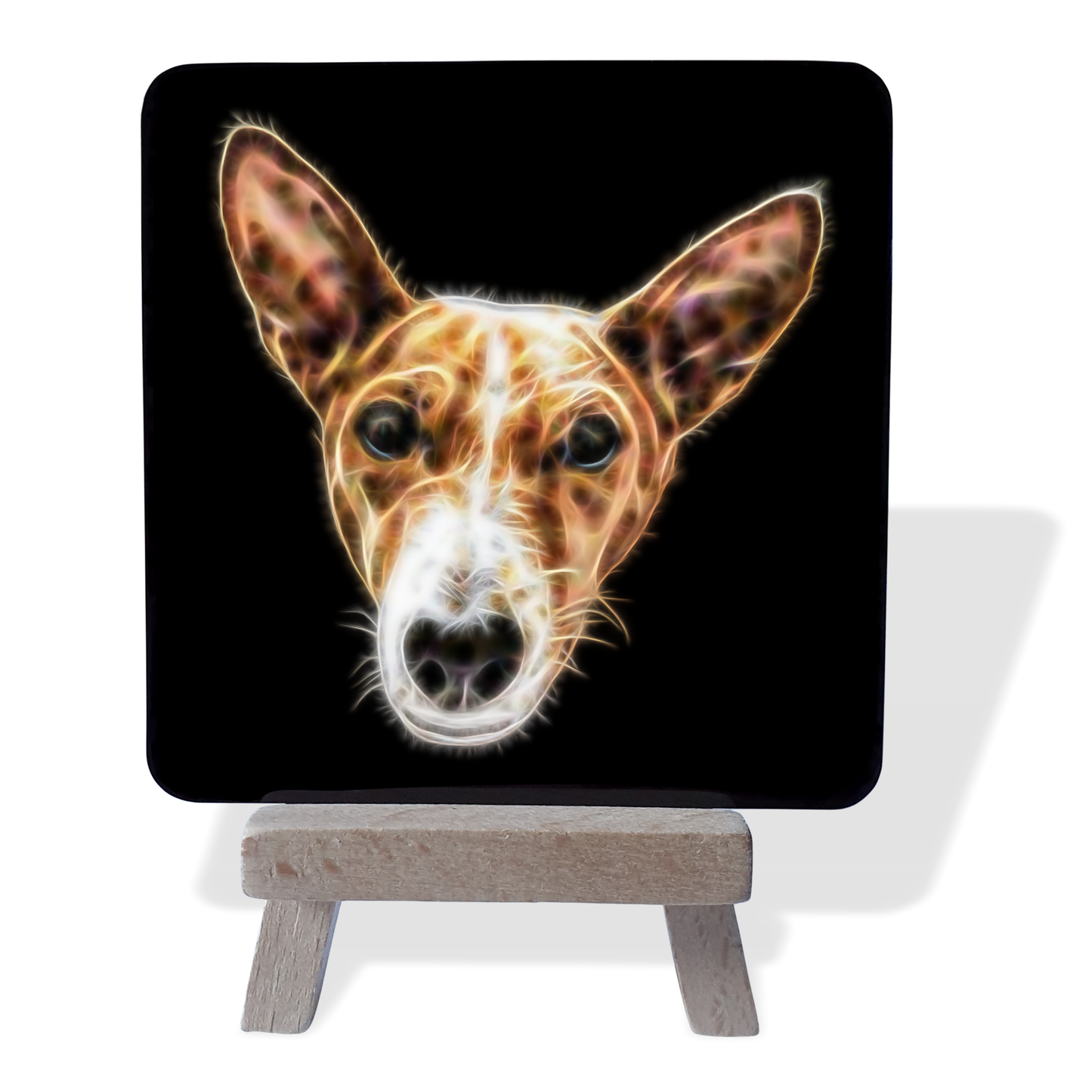 Basenji Metal Plaque and Mini Easel with Fractal Art Design