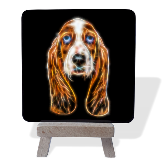 Basset Hound Metal Plaque and Mini Easel with Fractal Art Design