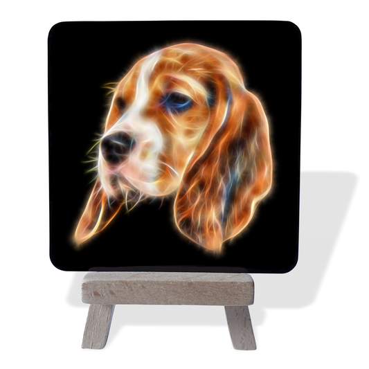 Beagle Metal Plaque and Mini Easel with Fractal Art Design