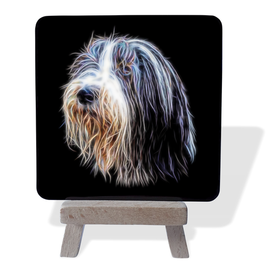 Bearded Collie Metal Plaque and Mini Easel with Fractal Art Design