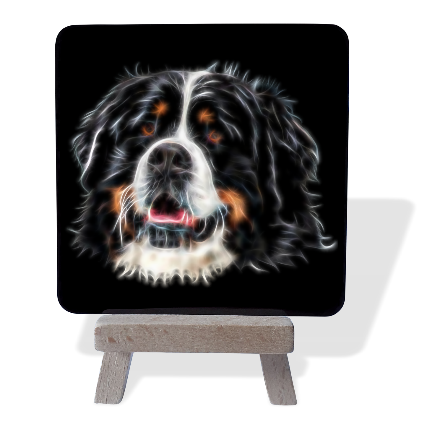 Bernese Mountain Dog Metal Plaque and Mini Easel with Fractal Art Design