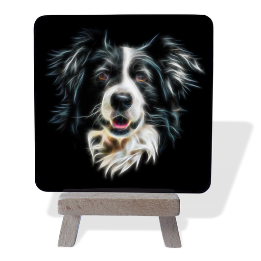 Border Collie Metal Plaque and Mini Easel with Fractal Art Design