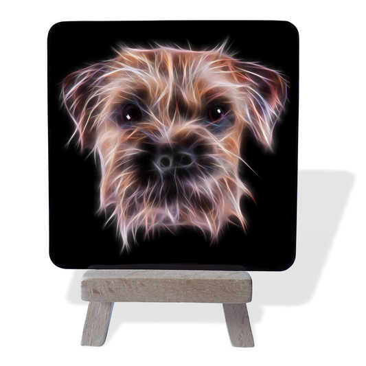 Border Terrier Metal Plaque and Mini Easel with Fractal Art Design