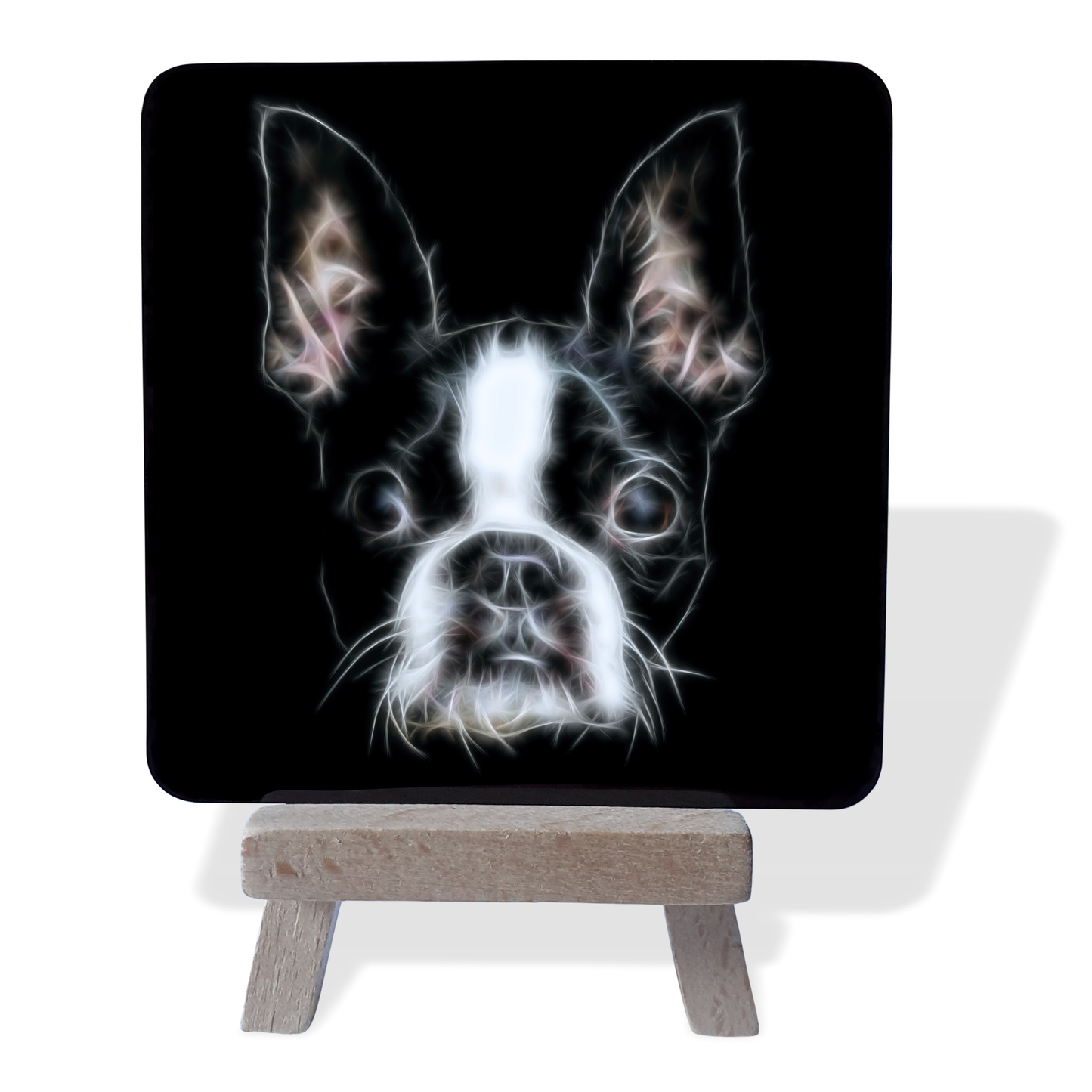 Boston Terrier #1 Metal Plaque and Mini Easel with Fractal Art Design