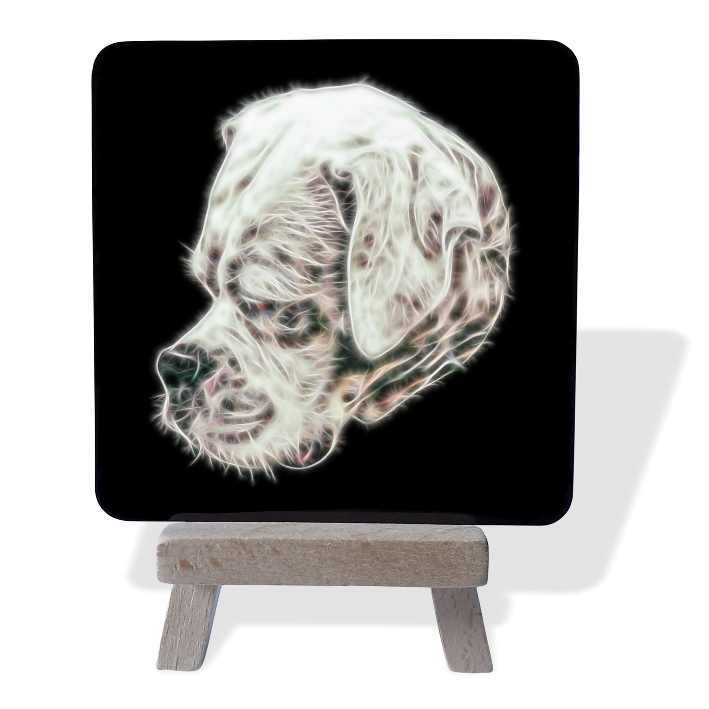 Boxer -White Boxer #1 Metal Plaque and Mini Easel with Fractal Art Design