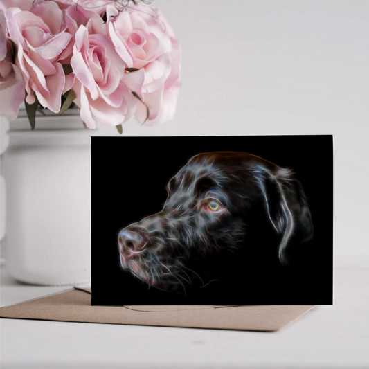 Chocolate Labrador Retriever Blank Birthday Greeting Card with Stunning Fractal Art Design