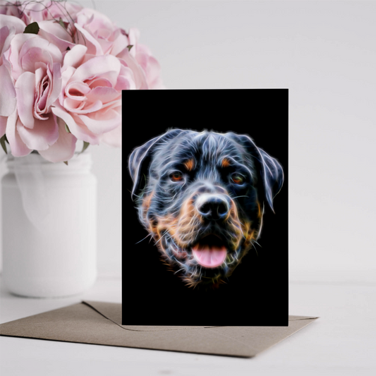 Rottweiler Greeting Card with Stunning Fractal Art Design. Blank Inside for Birthdays or any other Occasion